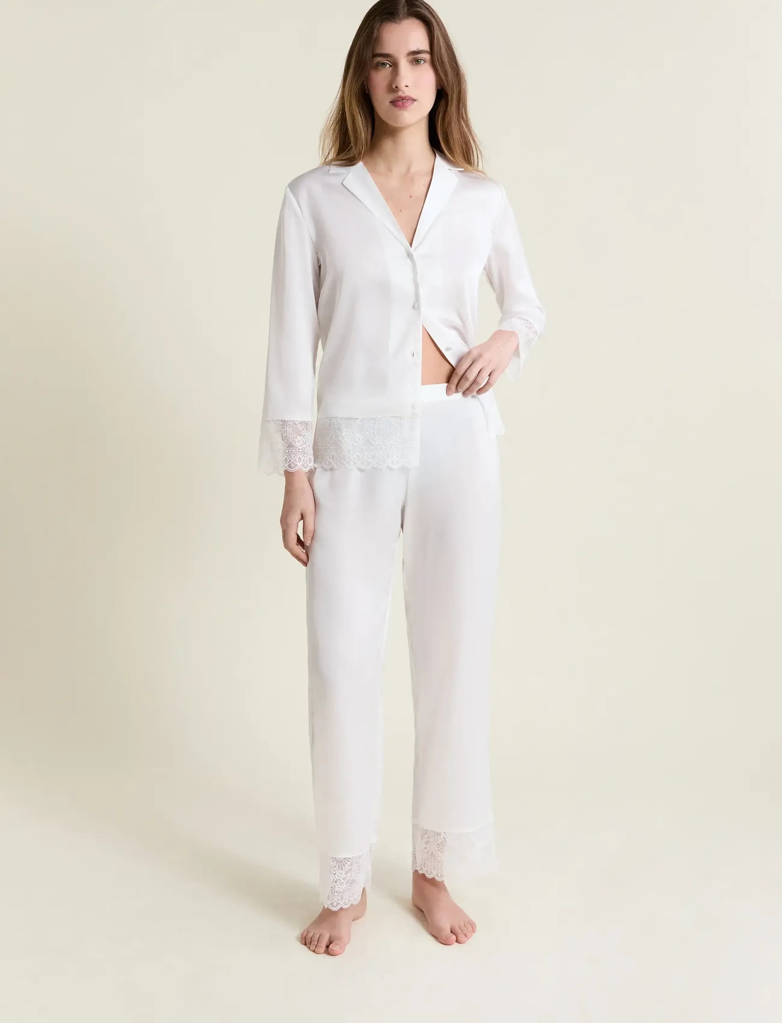 Etam Rencontre Trousers, Kvinder, Blondekant Bukser, Hvid, Str: S
