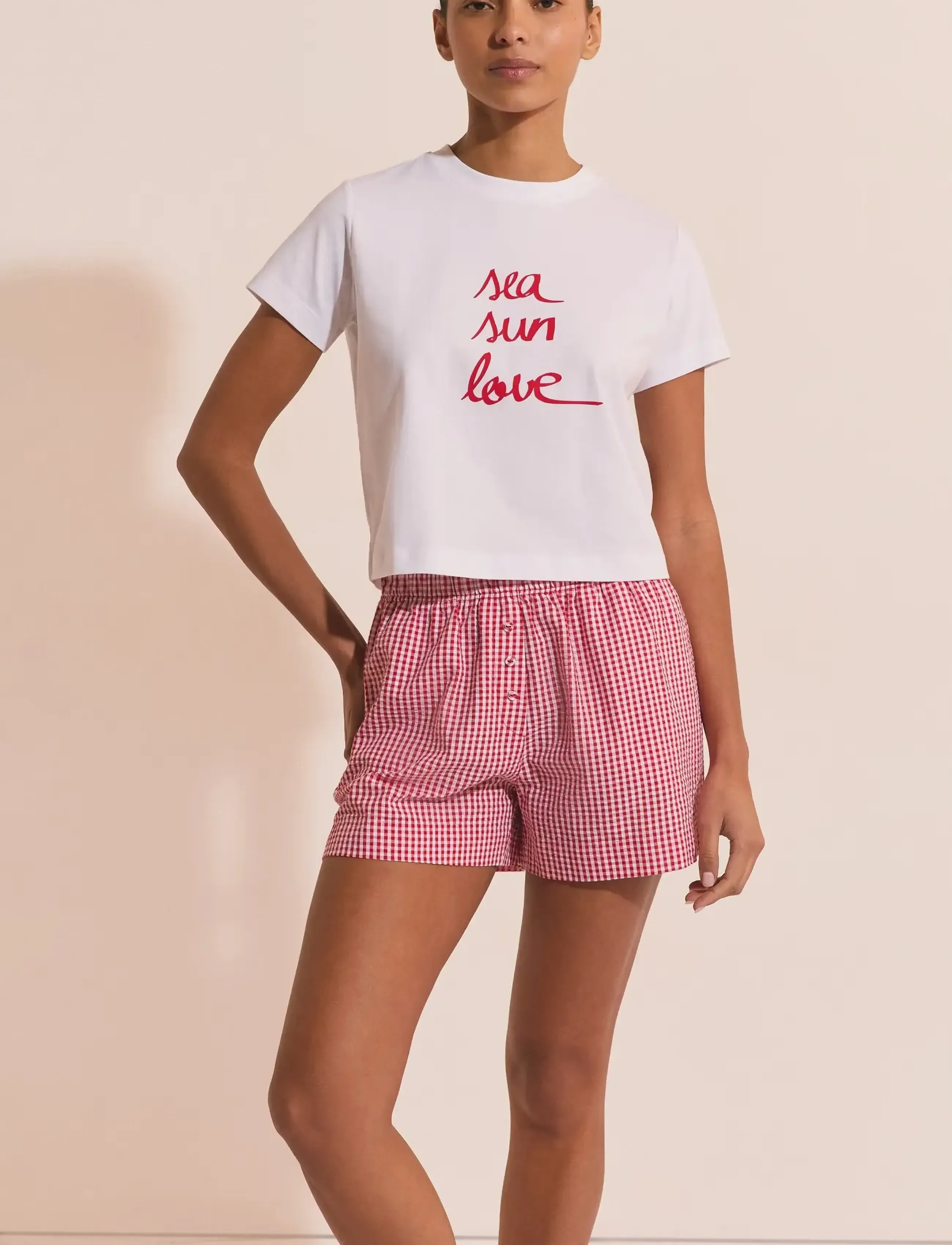 Etam Yasmin Pyjama T-Shirt, Kvinder, Trykt Kortærmet Pyjamas T-Shirt, Hvid, Str: S