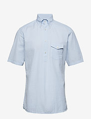 Navy Striped Seersucker Short Sleeve Popover Shirt - BLUE