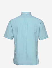 Eton - Navy Striped Seersucker Short Sleeve Popover Shirt - basic skjorter - green - 1