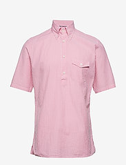 Eton - Navy Striped Seersucker Short Sleeve Popover Shirt - basic shirts - pink/red - 0