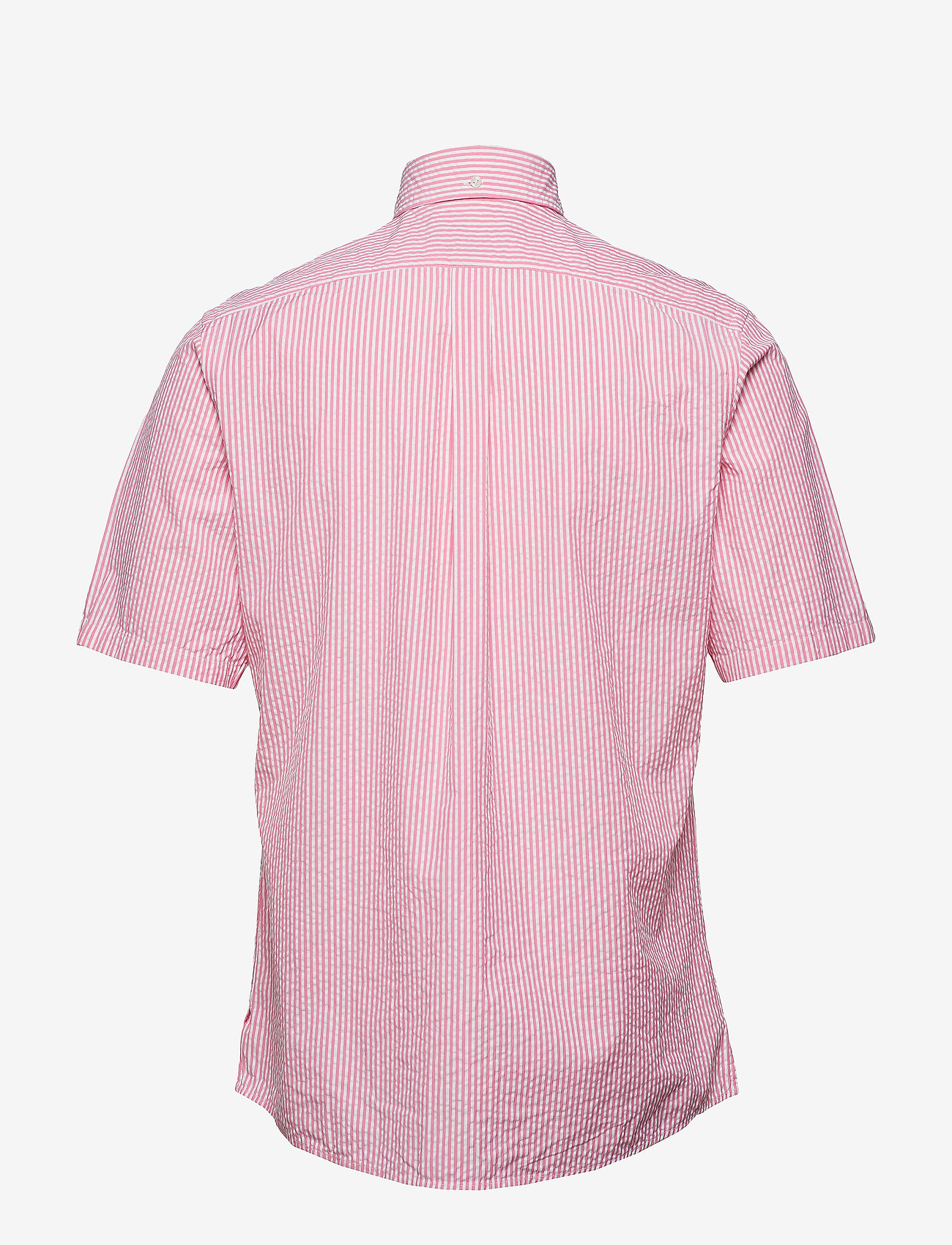 Eton - Navy Striped Seersucker Short Sleeve Popover Shirt - basic shirts - pink/red - 1