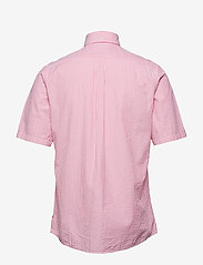 Eton - Navy Striped Seersucker Short Sleeve Popover Shirt - basic shirts - pink/red - 1