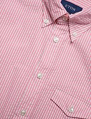 Eton - Navy Striped Seersucker Short Sleeve Popover Shirt - basic shirts - pink/red - 2