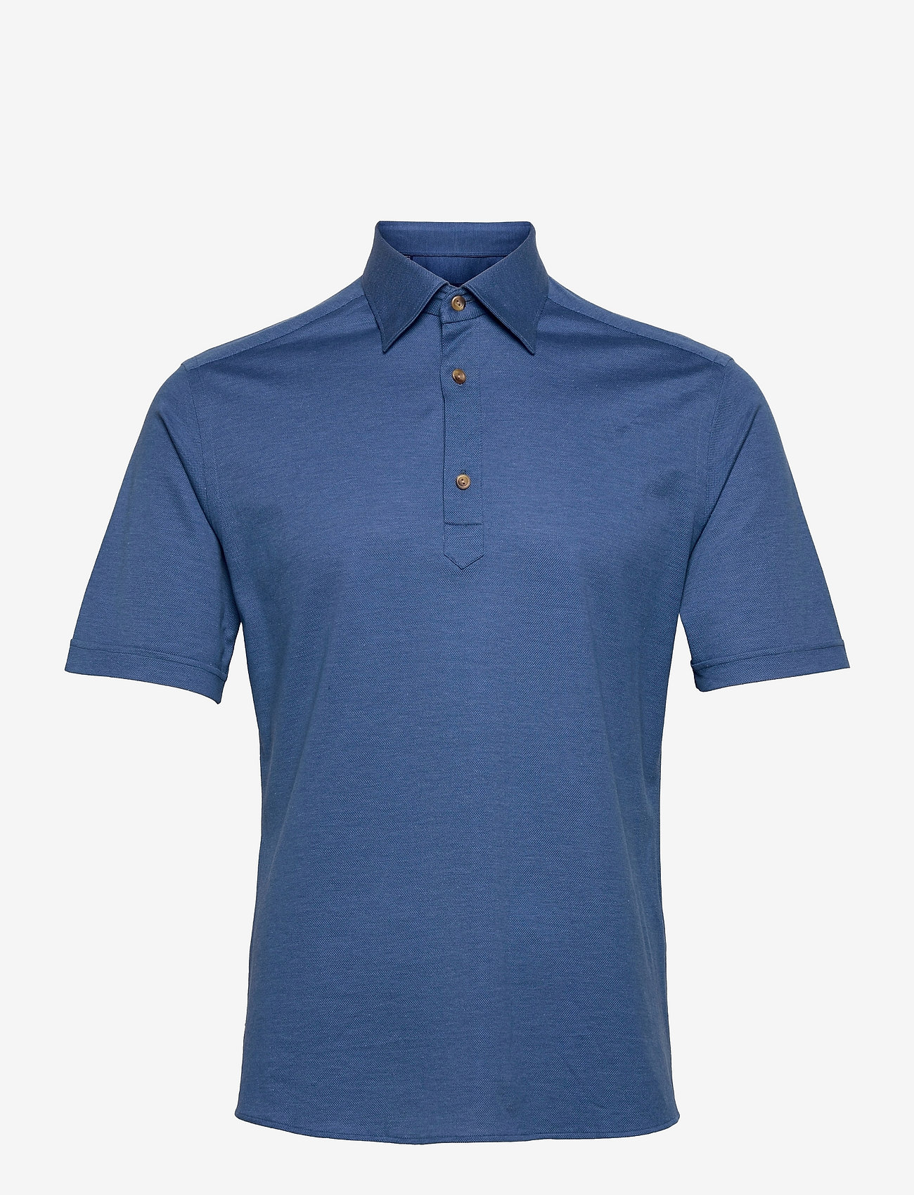 Eton - Blue Polo Short Sleeve Popover Shirt - mid blue - 0