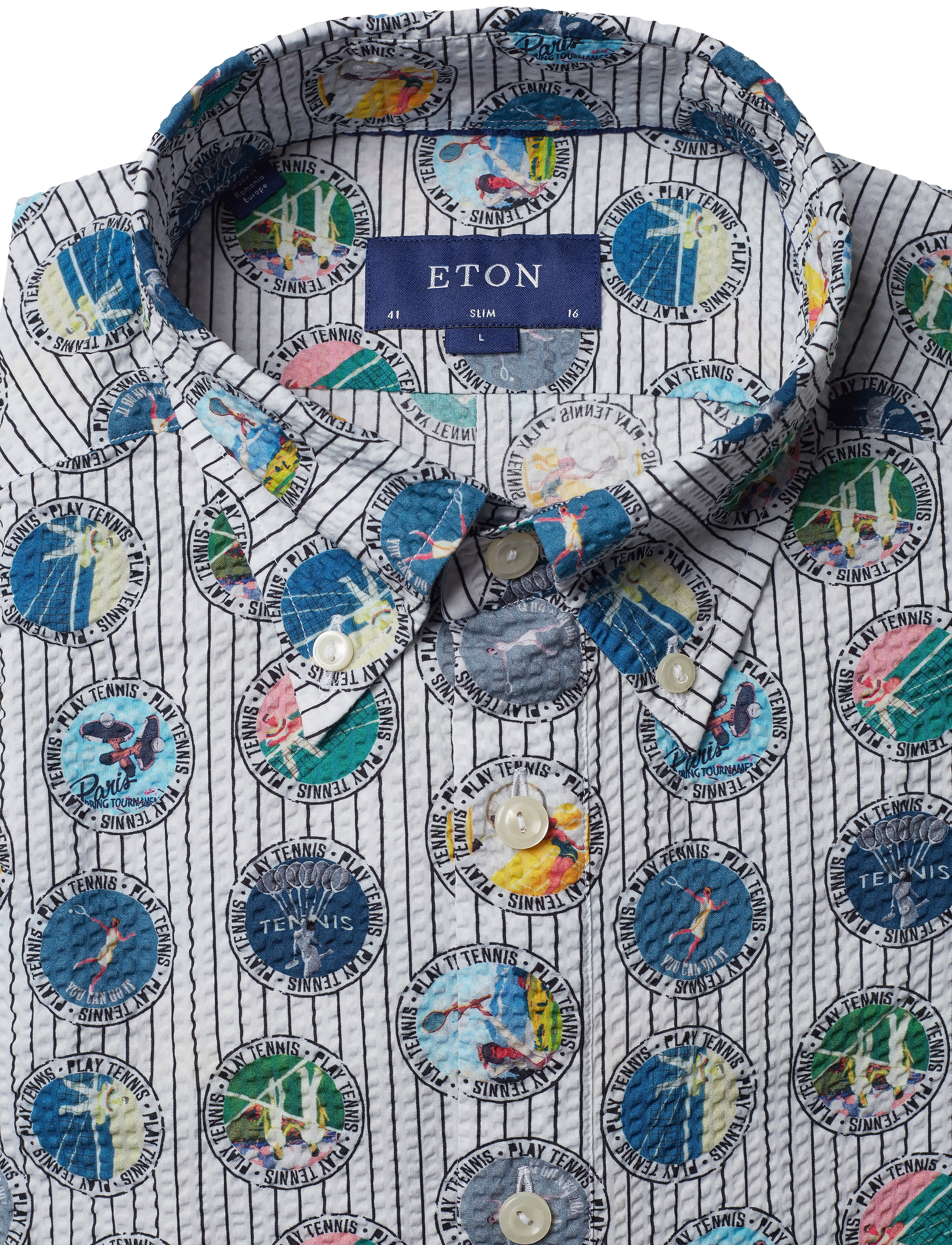 Eton - Tennis Print Seersucker Short Sleeve Popover Shirt - chemises à manches courtes - white - 2