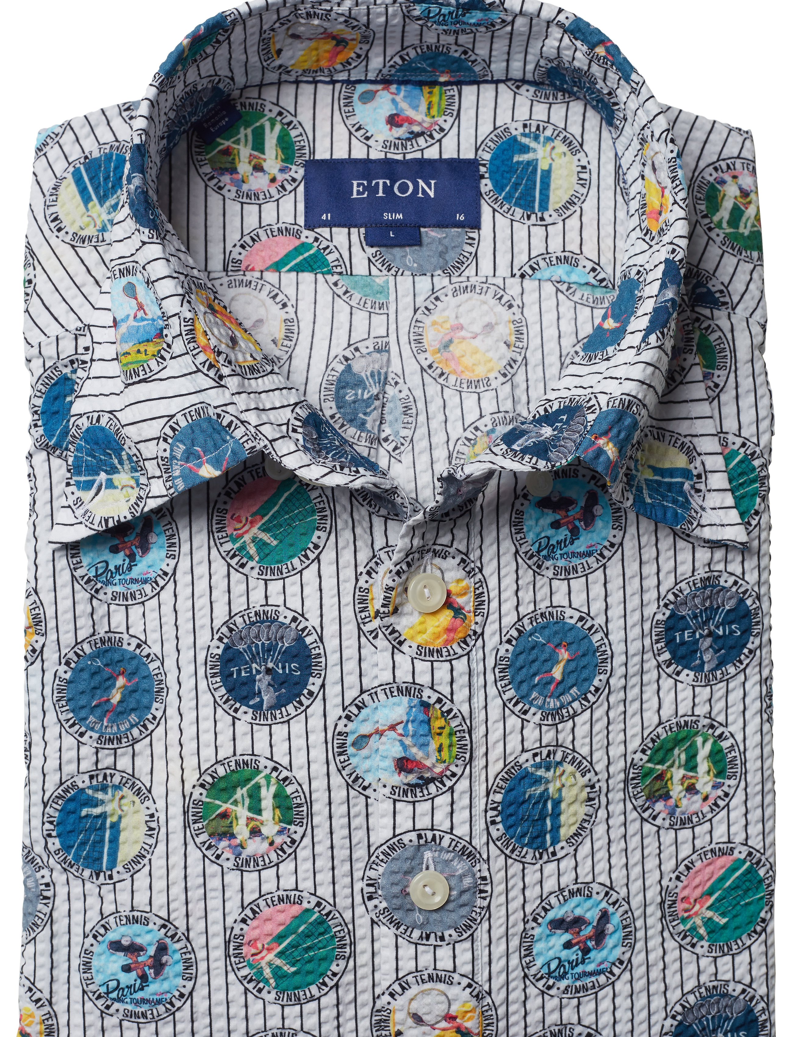 Eton - Tennis Print Seersucker Short Sleeve Popover Shirt - chemises à manches courtes - white - 4