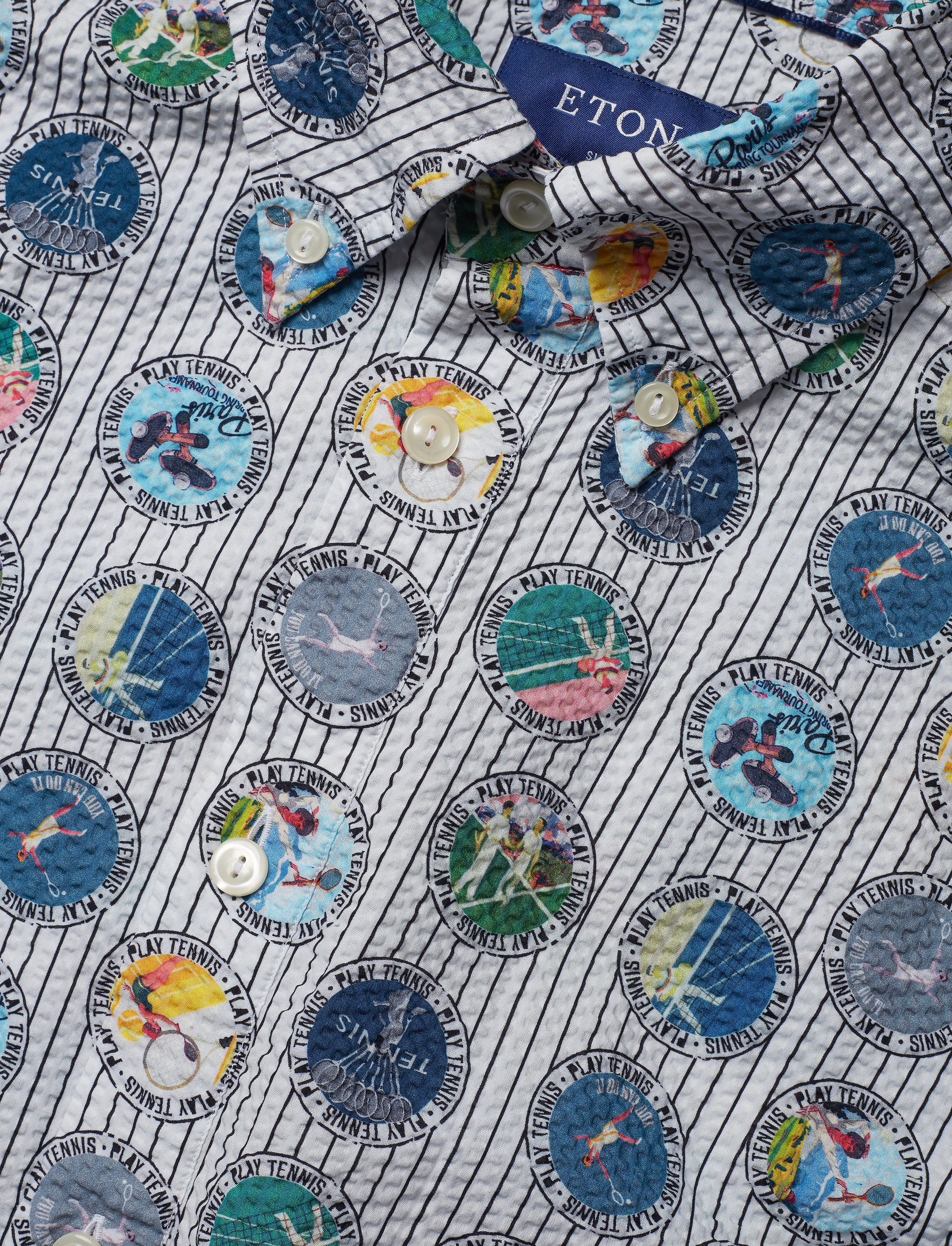 Eton - Tennis Print Seersucker Short Sleeve Popover Shirt - chemises à manches courtes - white - 3
