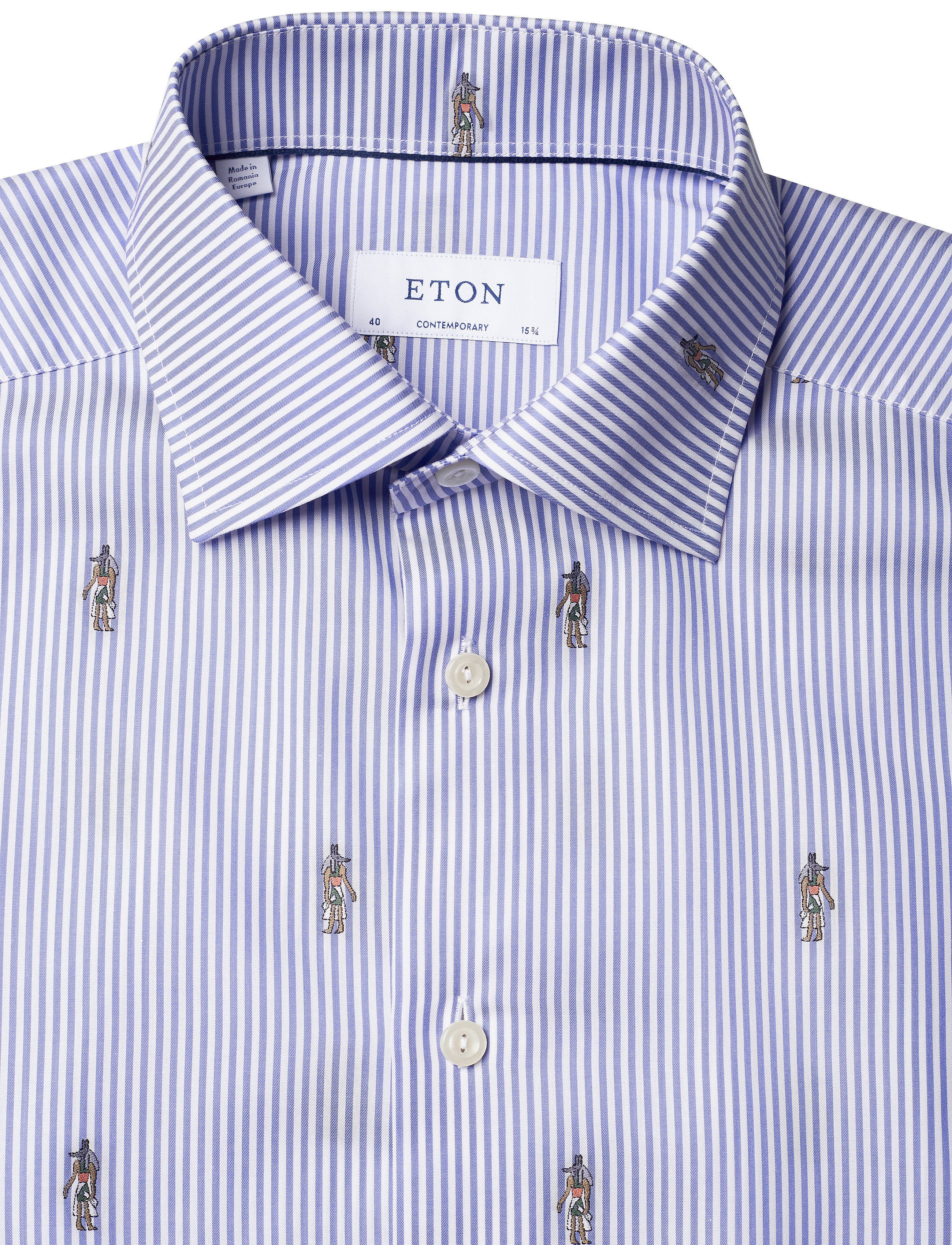 Eton - Blue Striped Twill Shirt – Anubis Embroidery - blue - 2