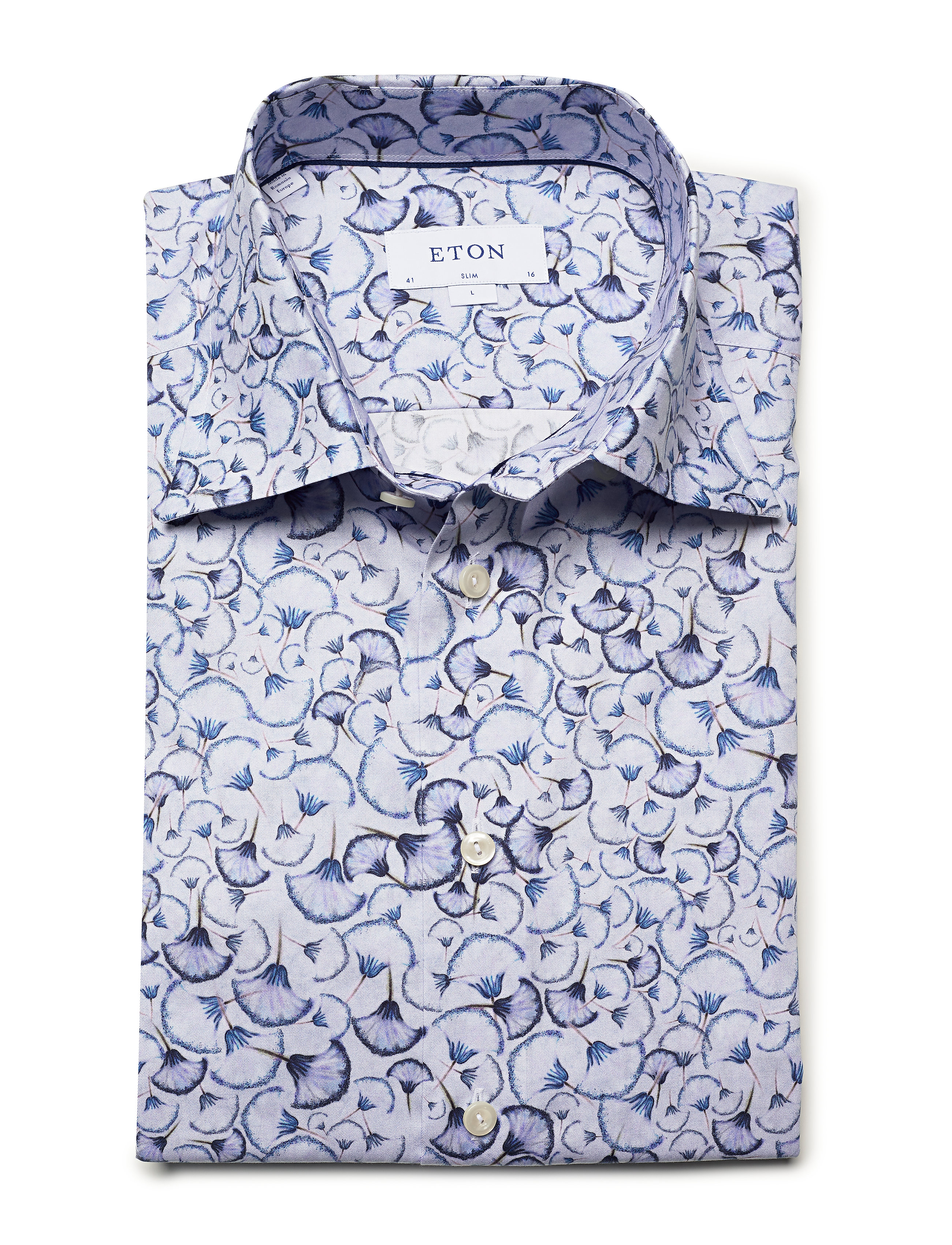 Eton - Blue Papyrus Print Twill Shirt - blue - 4