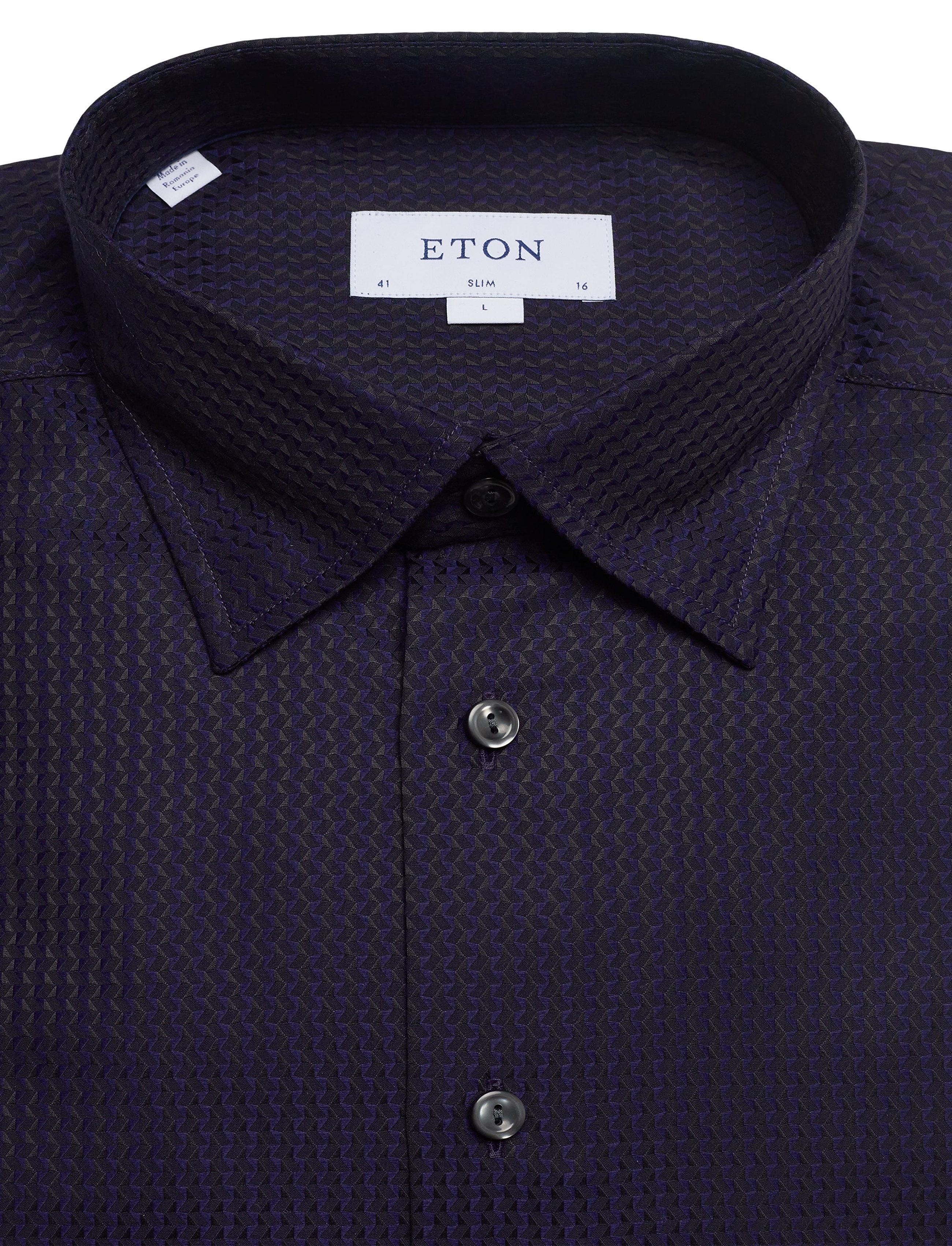 Eton - Black & Navy Jacquard Shirt - blue - 4
