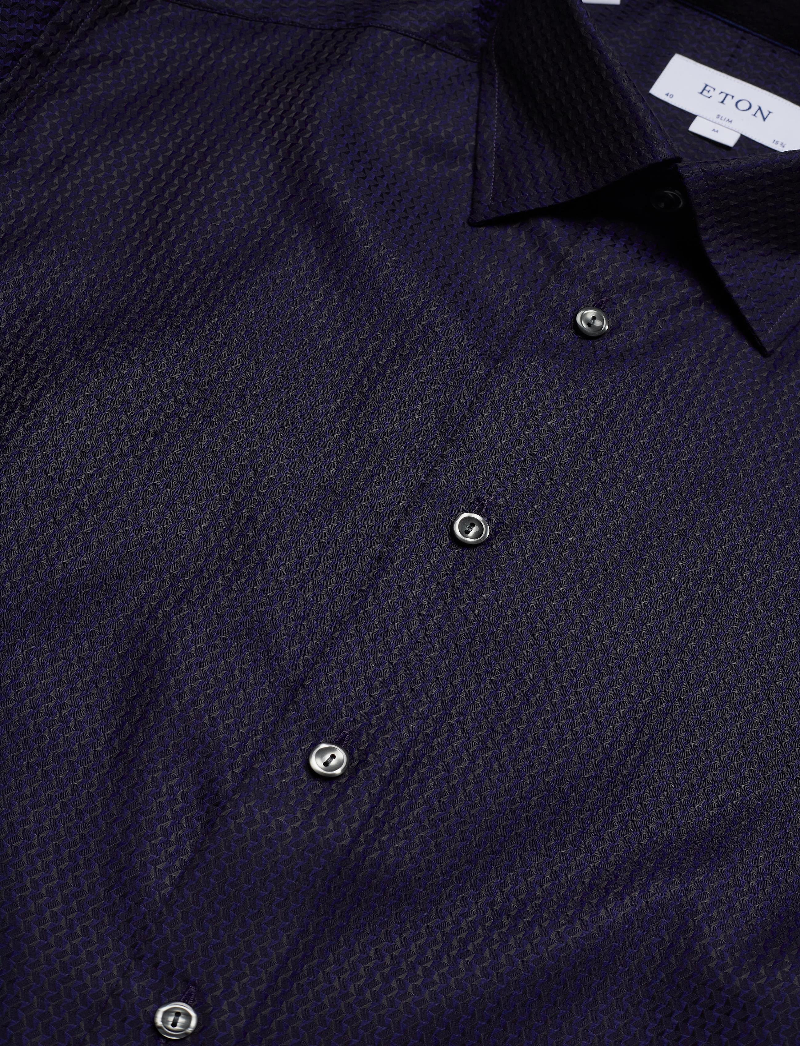 Eton - Black & Navy Jacquard Shirt - blue - 3