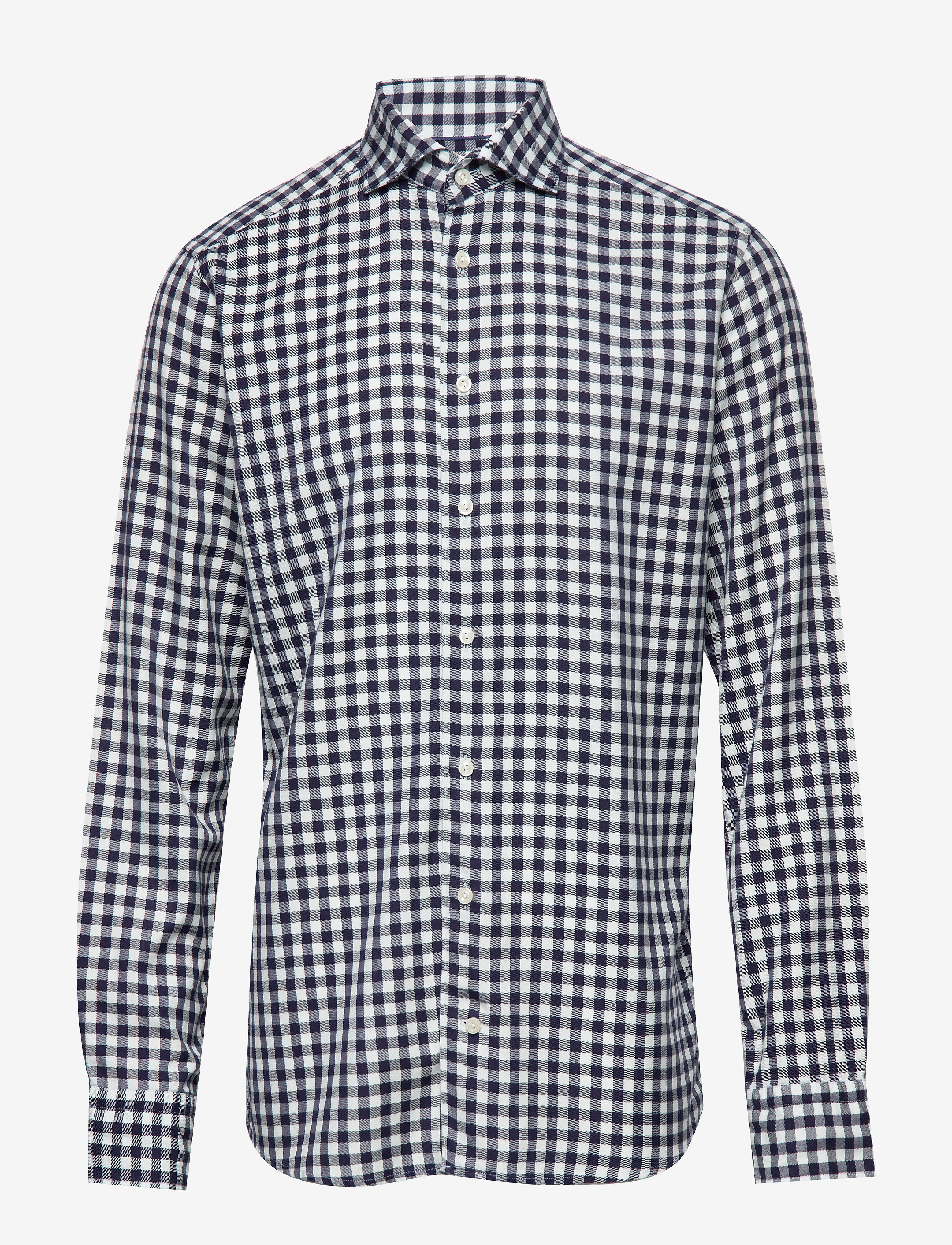 Eton - Soft Navy Gingham Checked Cotton-Tencel Shirt - blue - 0