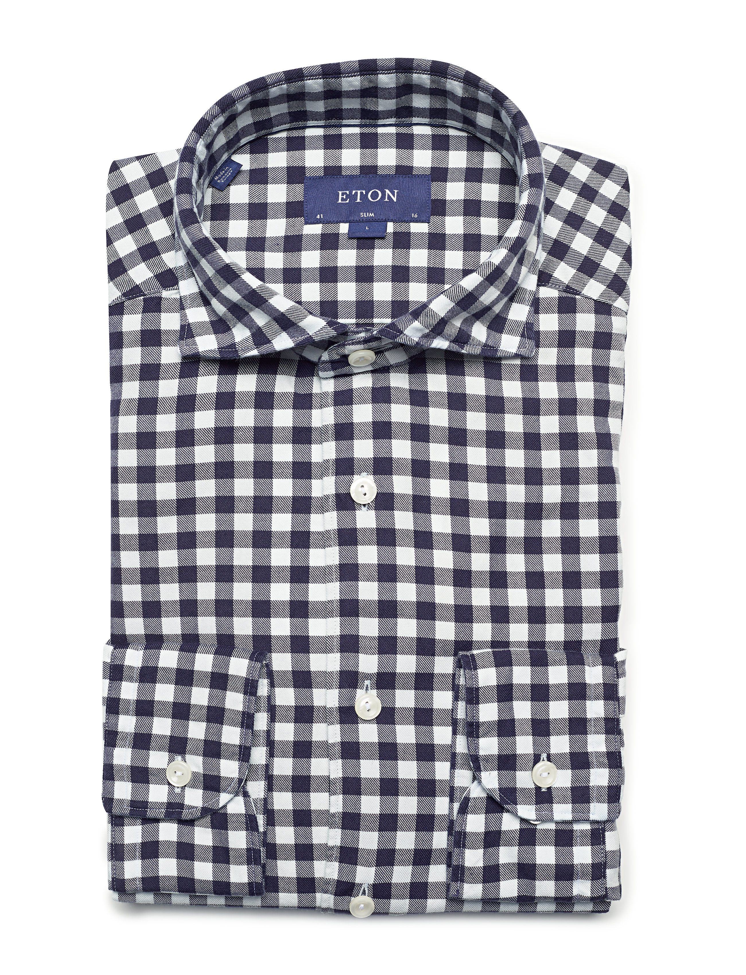 Eton - Soft Navy Gingham Checked Cotton-Tencel Shirt - blue - 4