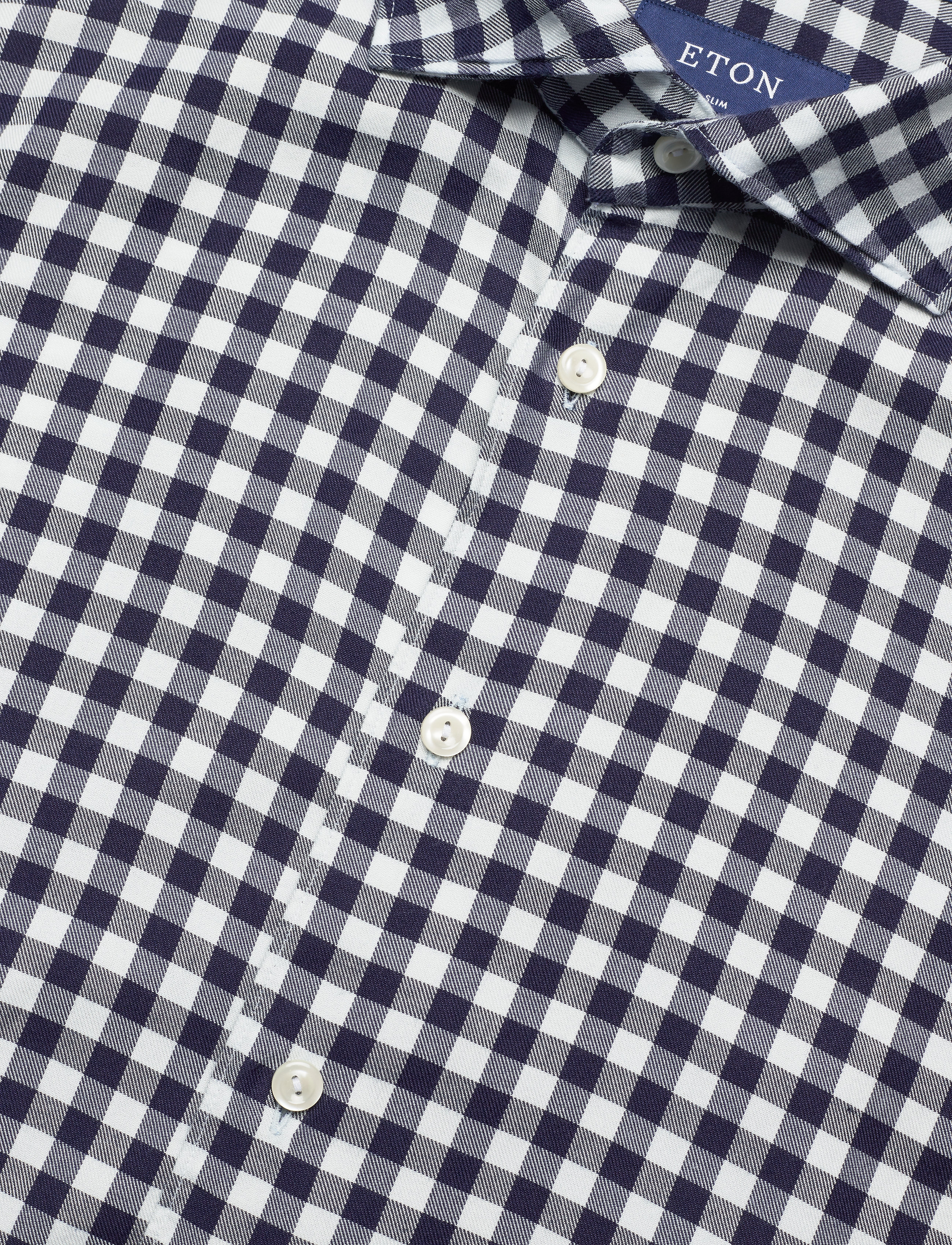 Eton - Soft Navy Gingham Checked Cotton-Tencel Shirt - blue - 3