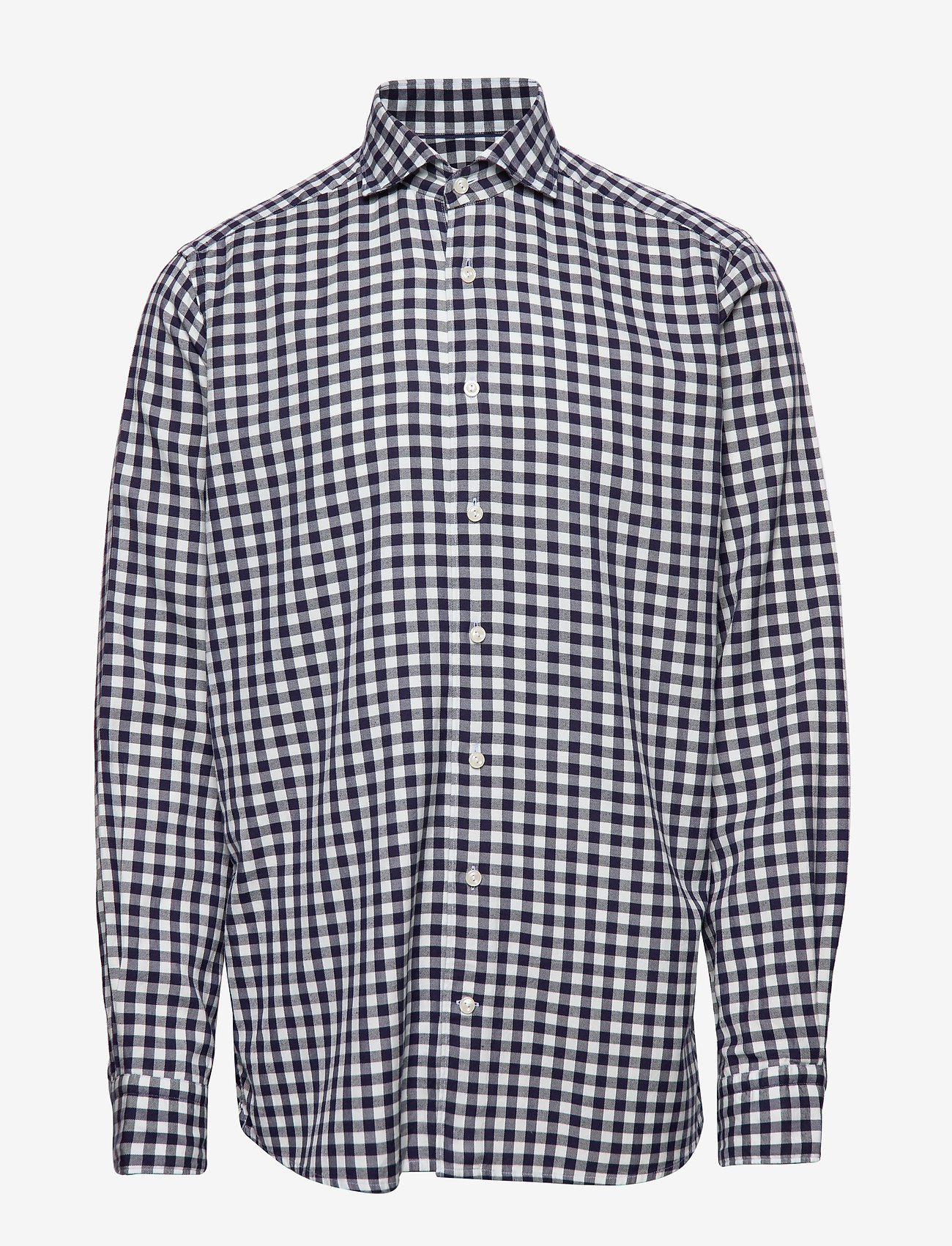 Eton - Soft Navy Gingham Checked Cotton-Tencel Shirt - blue - 0