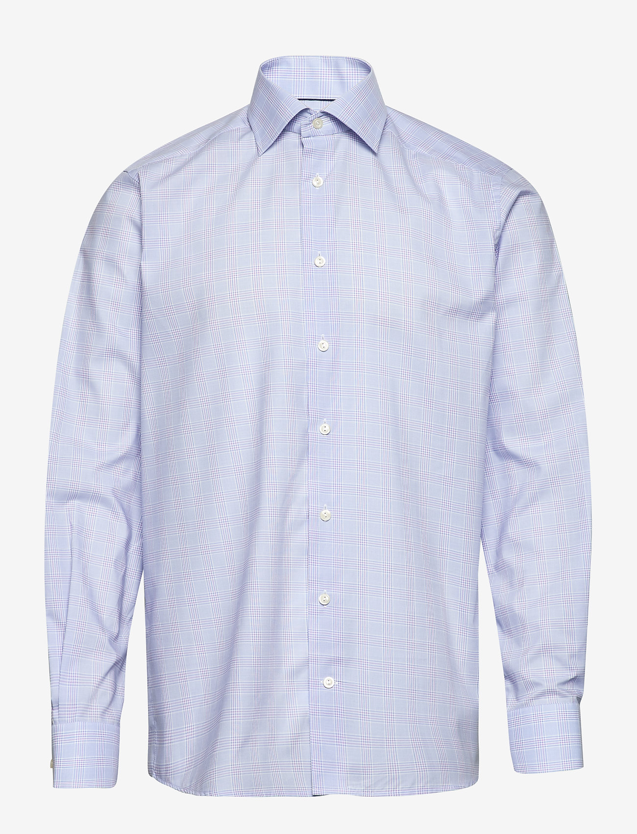 Eton - Sky Blue & Purple Fine Twill Stretch Shirt - purple - 0