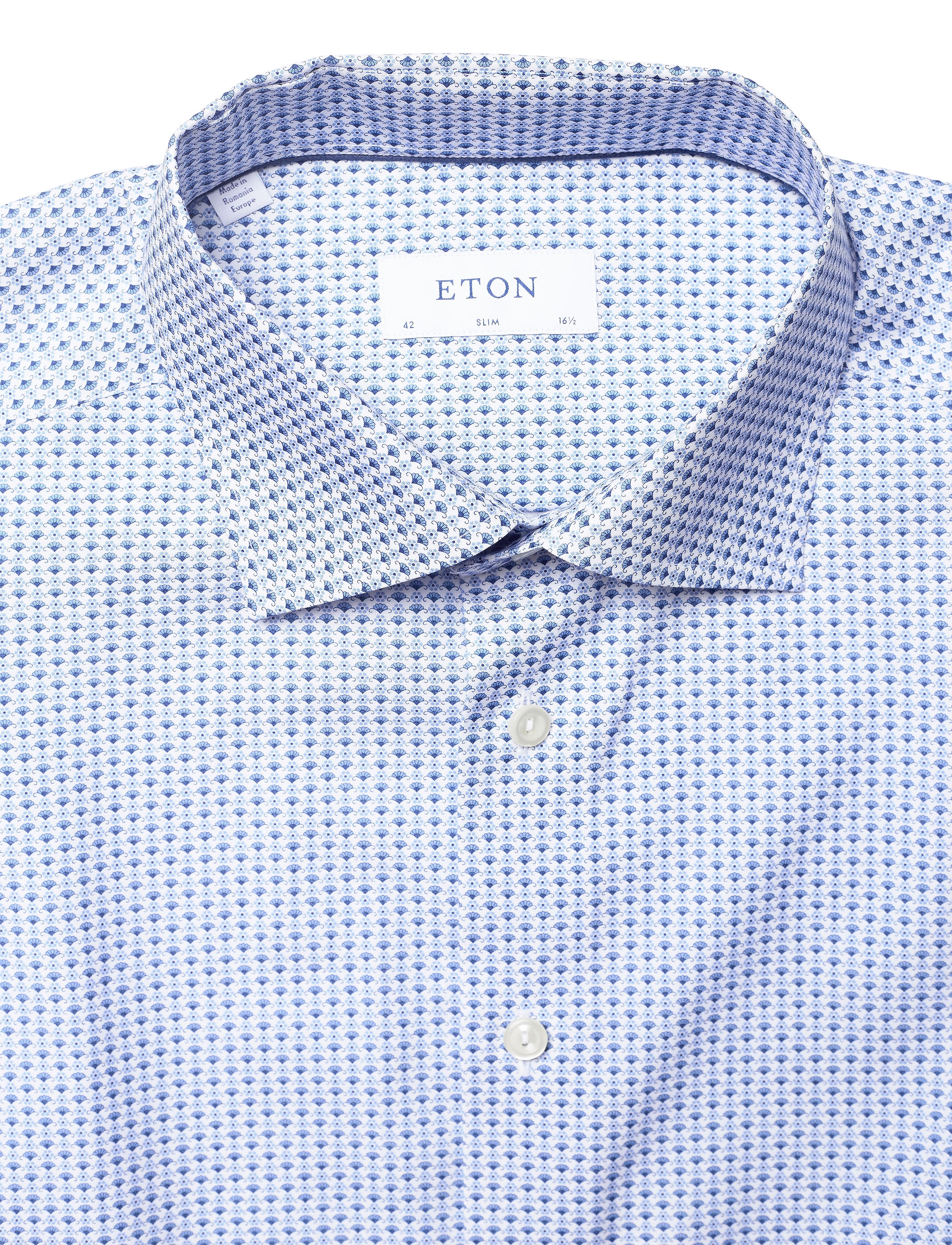 Eton - Floral Micro Print Poplin Shirt - blue - 2