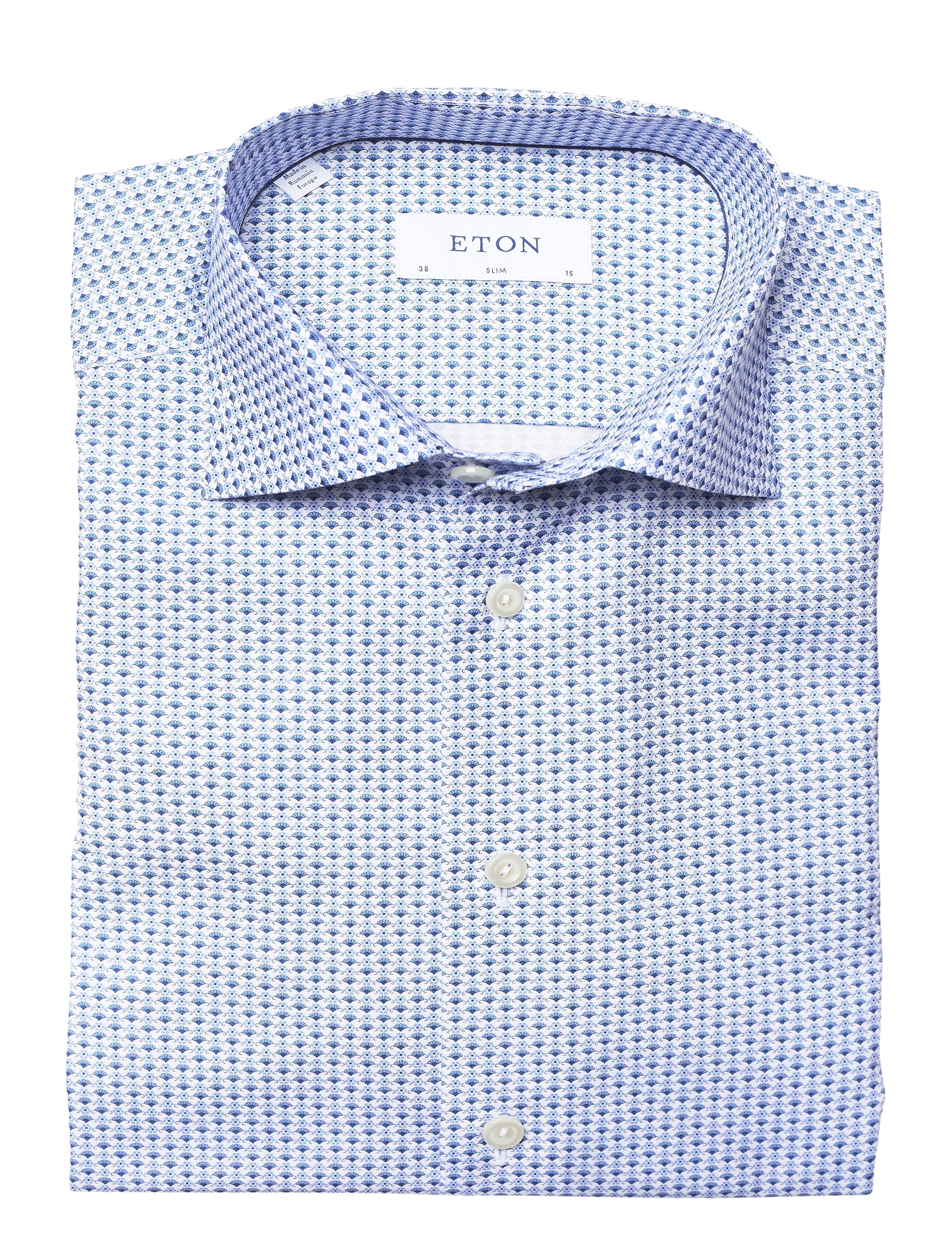 Eton - Floral Micro Print Poplin Shirt - blue - 4