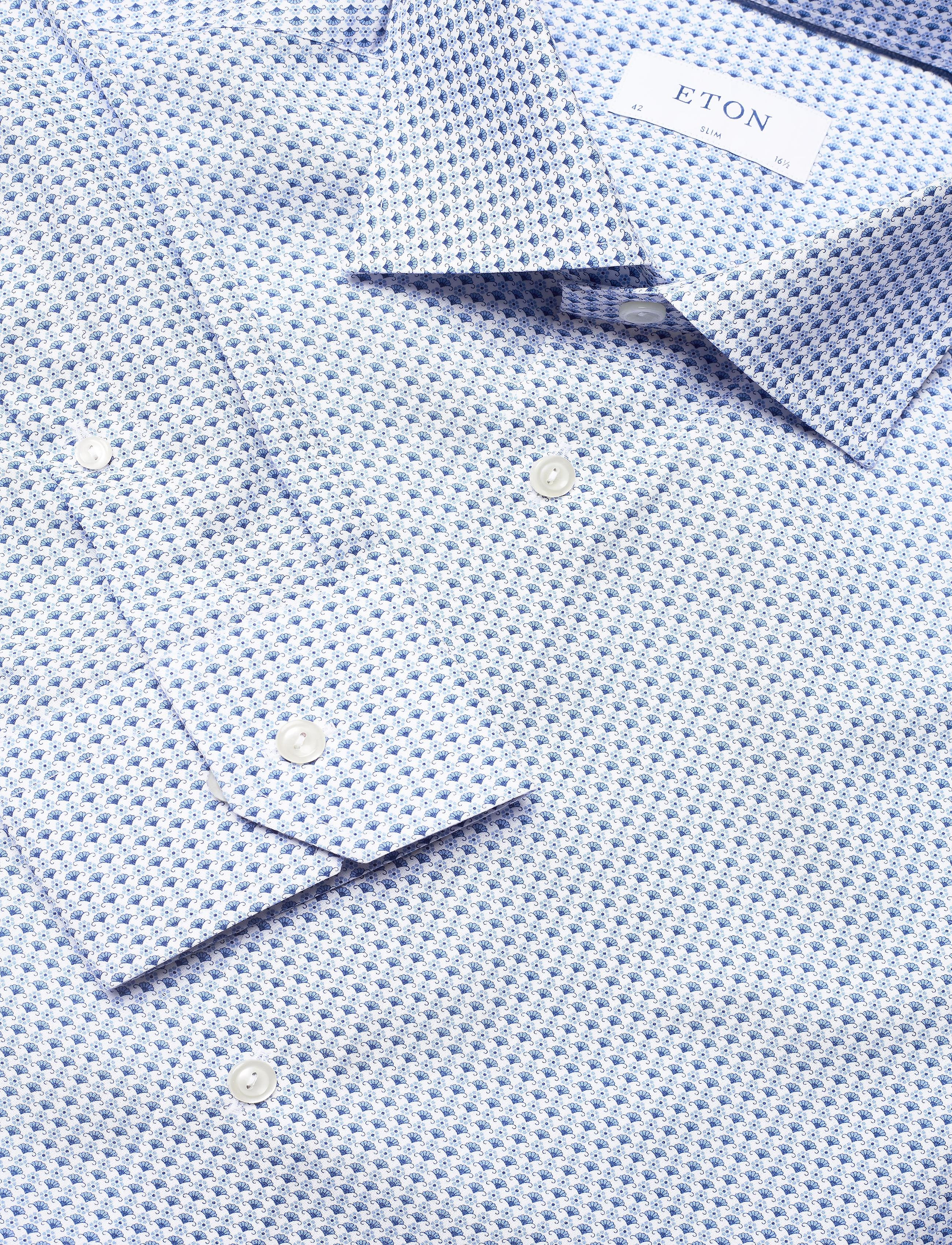 Eton - Floral Micro Print Poplin Shirt - blue - 3
