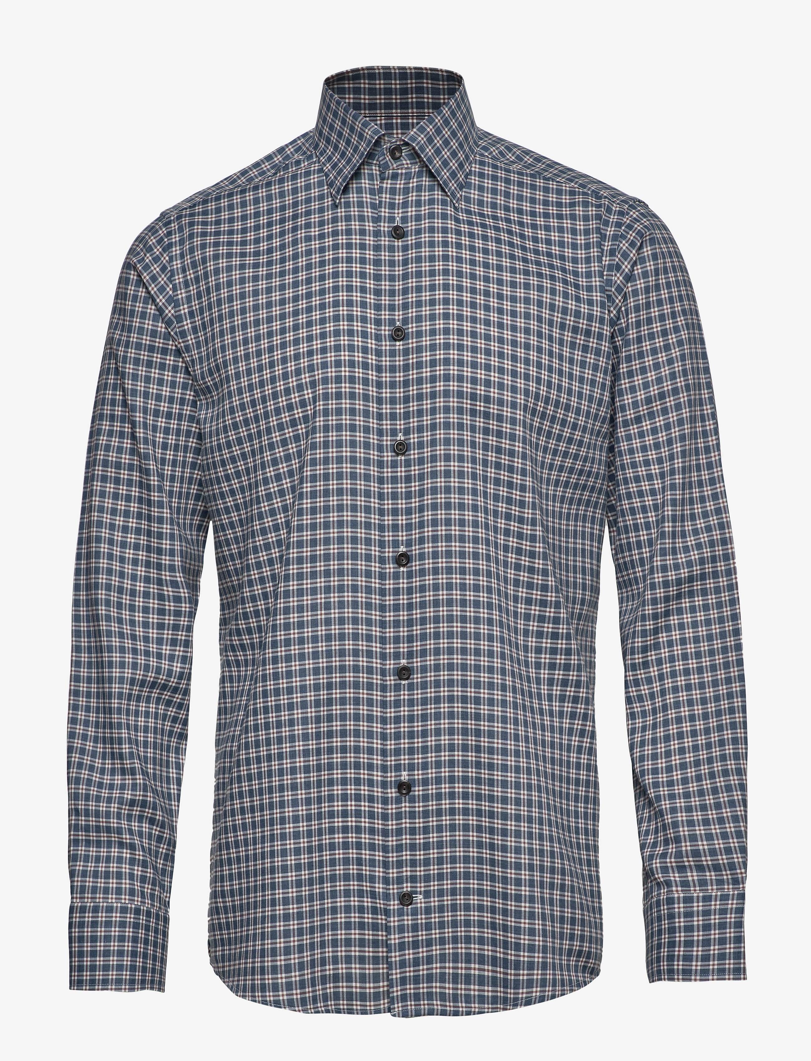 Eton - Navy Overcheck Flannel Shirt - blue - 0