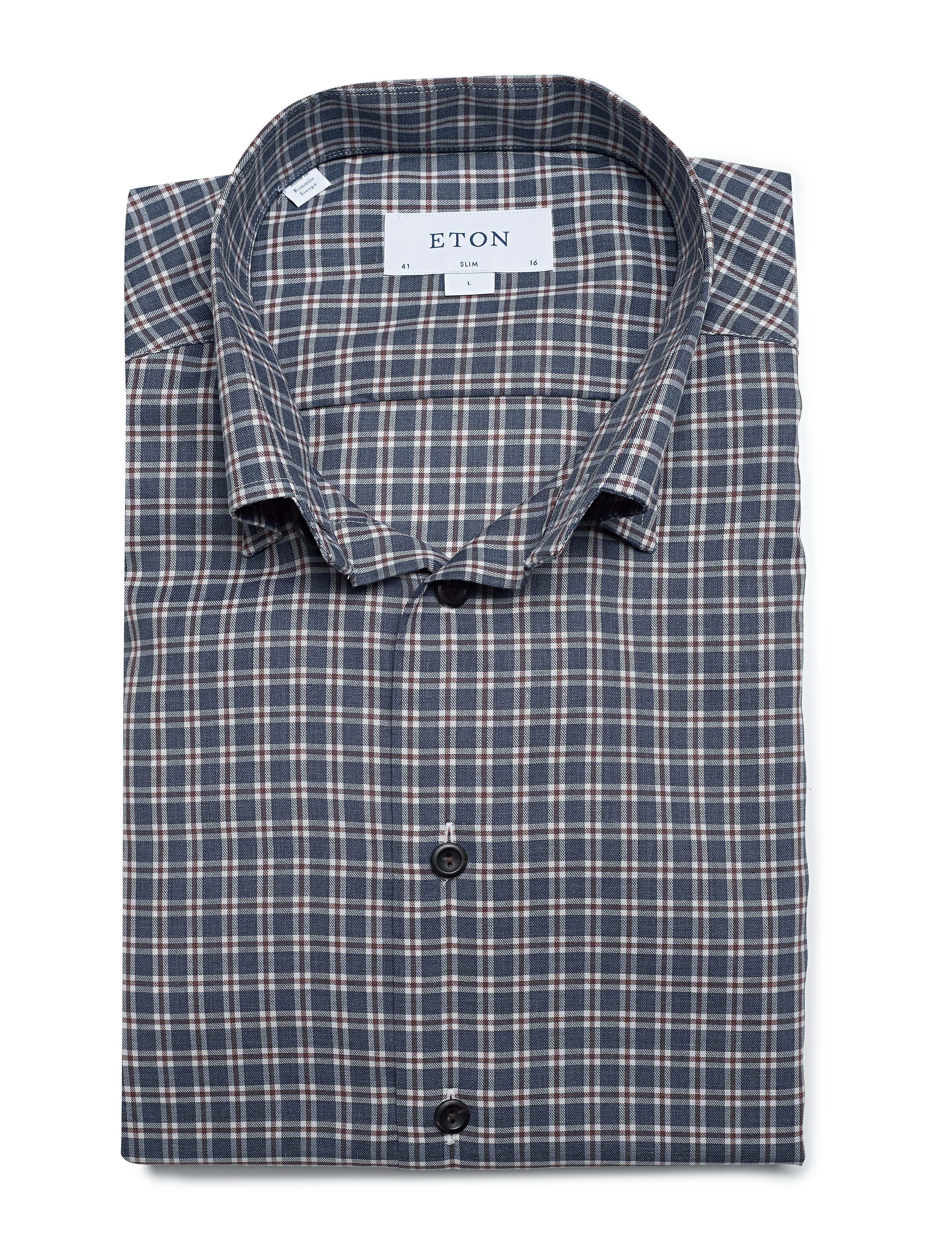 Eton - Navy Overcheck Flannel Shirt - blue - 4