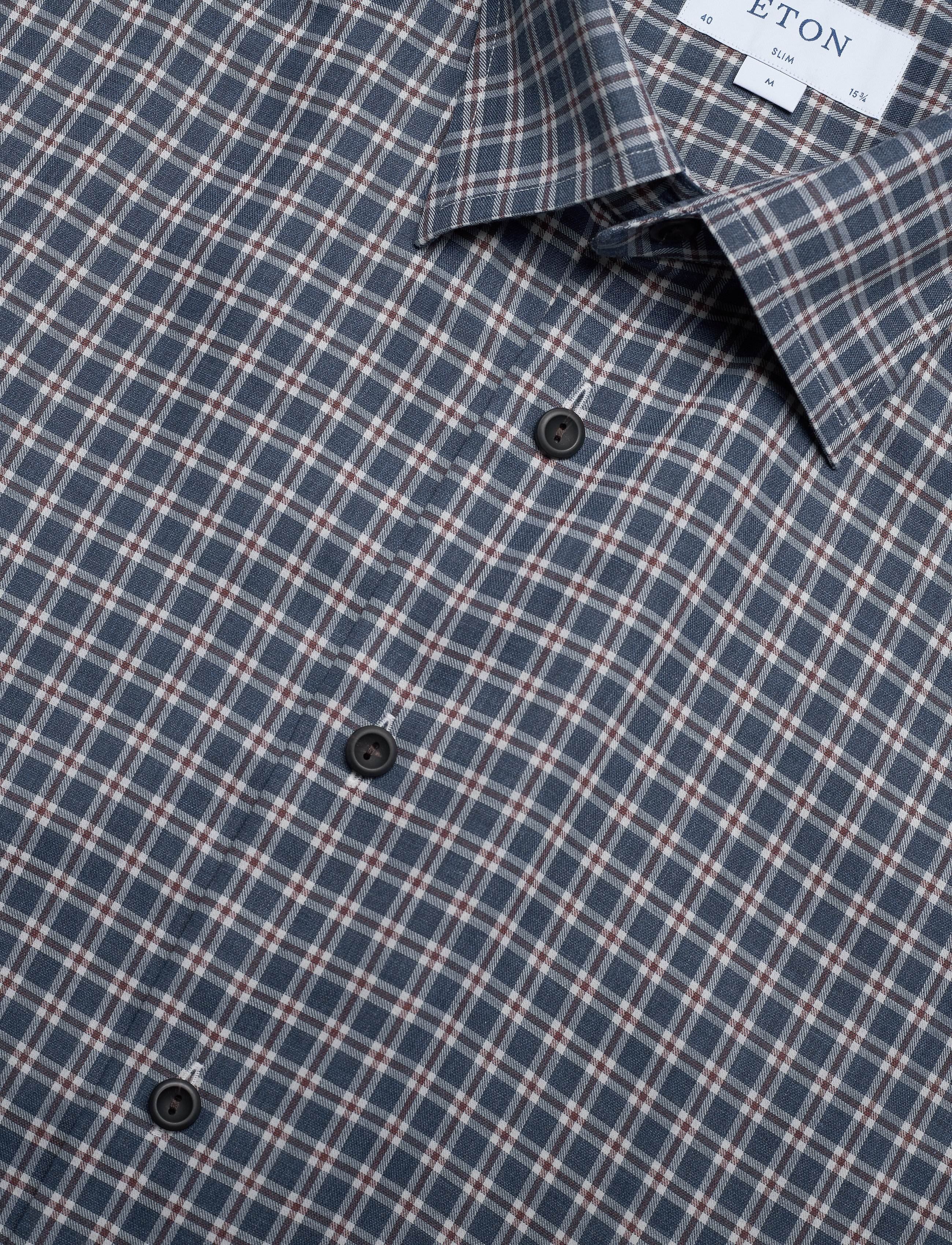 Eton - Navy Overcheck Flannel Shirt - blue - 3