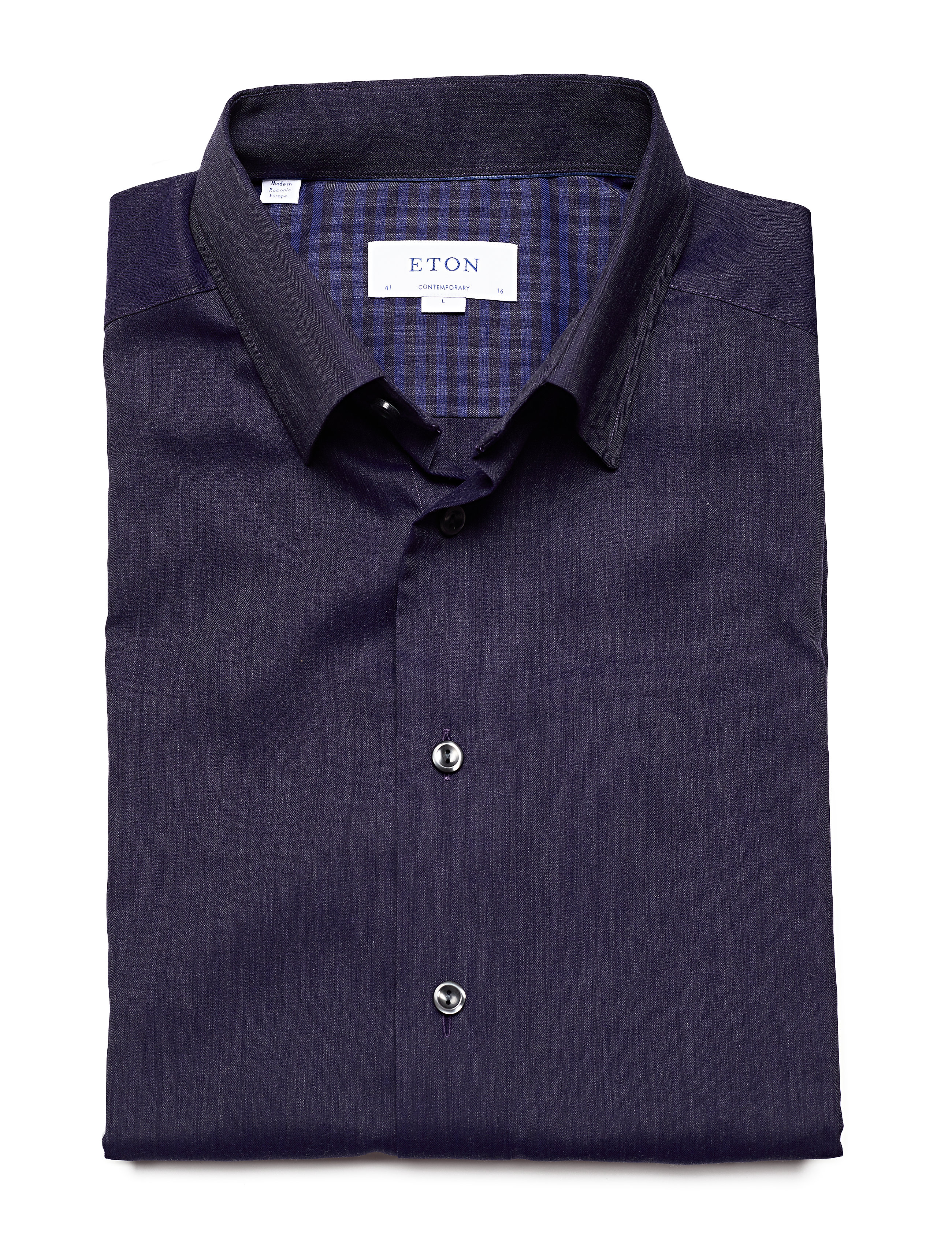 Eton - Blue Herringbone Flannel Shirt - blue - 4