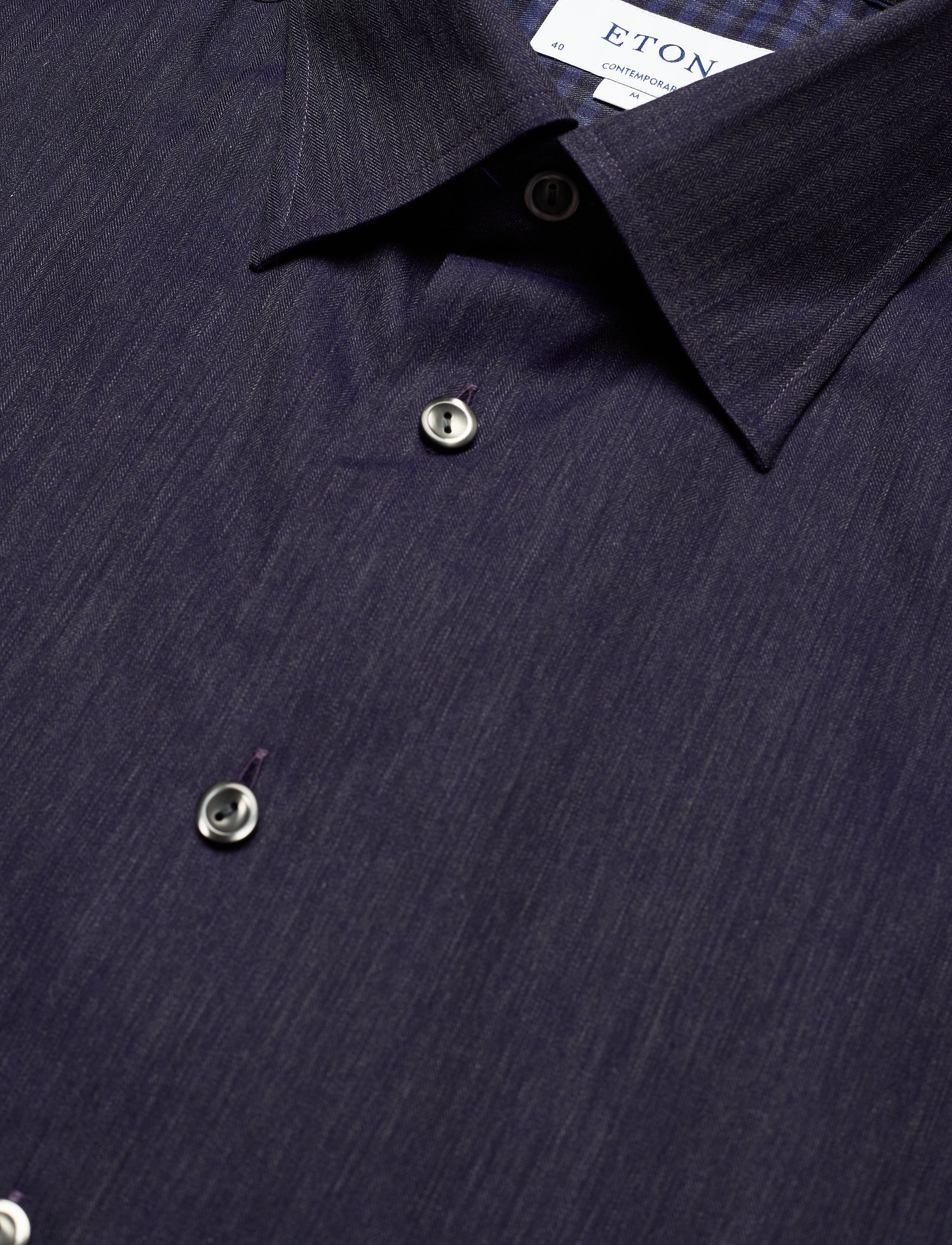 Eton - Blue Herringbone Flannel Shirt - blue - 3