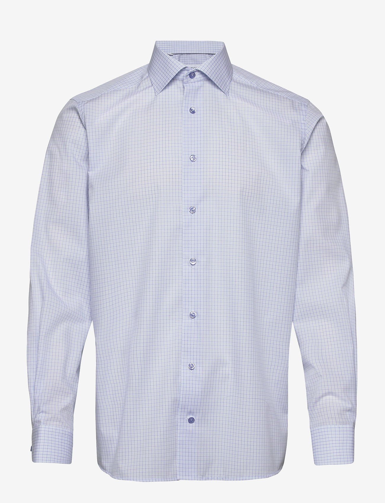 Eton - Sky Blue & Green Checked Poplin Shirt - blue - 0