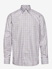 Eton - Blue & Brown Gingham Checked Twill Shirt - basic skjortor - blue - 0
