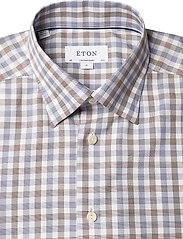 Eton - Blue & Brown Gingham Checked Twill Shirt - basic skjortor - blue - 2