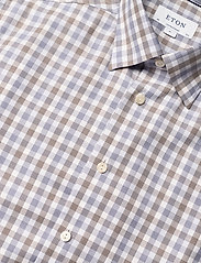 Eton - Blue & Brown Gingham Checked Twill Shirt - basic skjortor - blue - 4