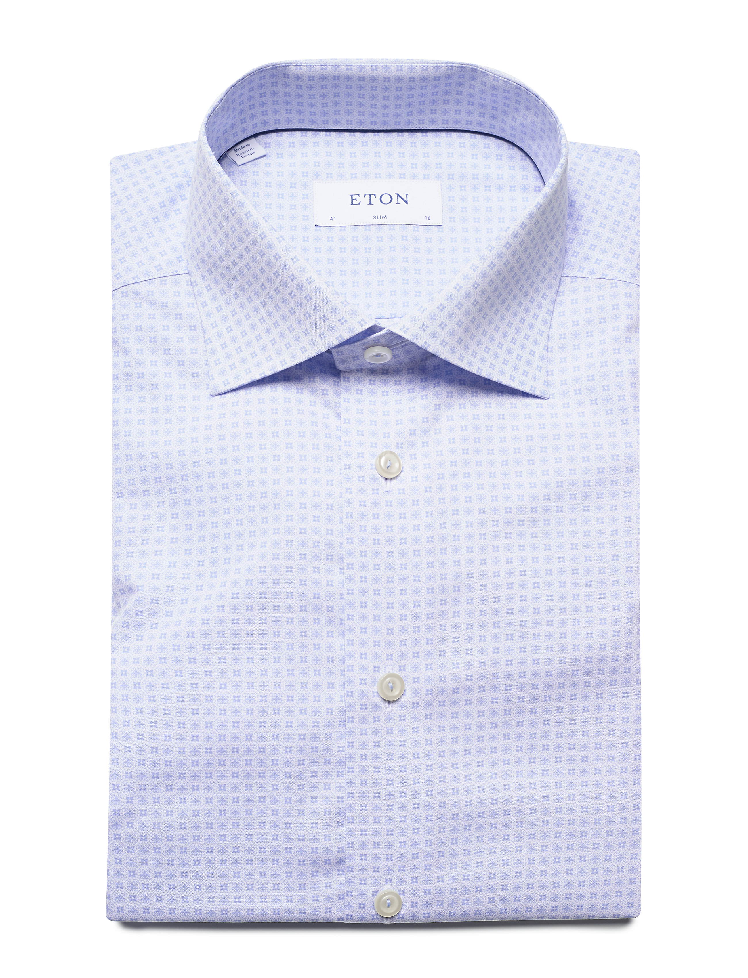 Eton - Sky blue geometric poplin shirt - blue - 4