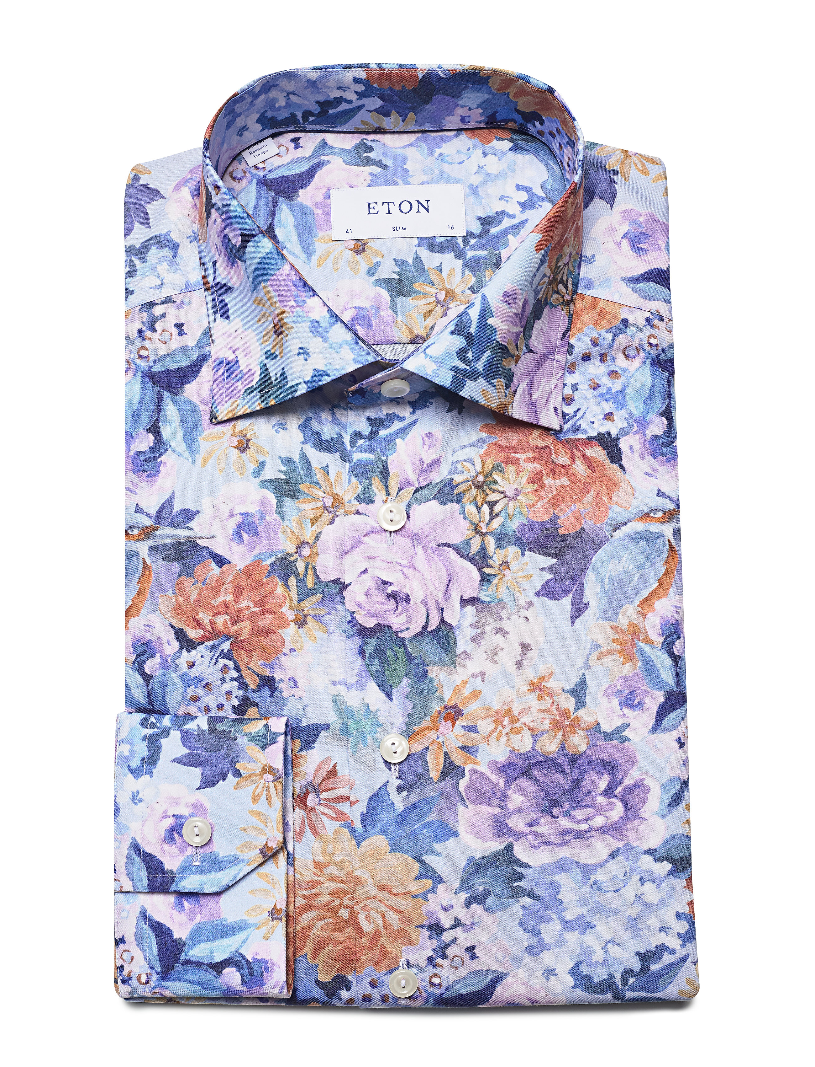 Eton - Floral Print Cotton-Tencel Shirt - blue - 2