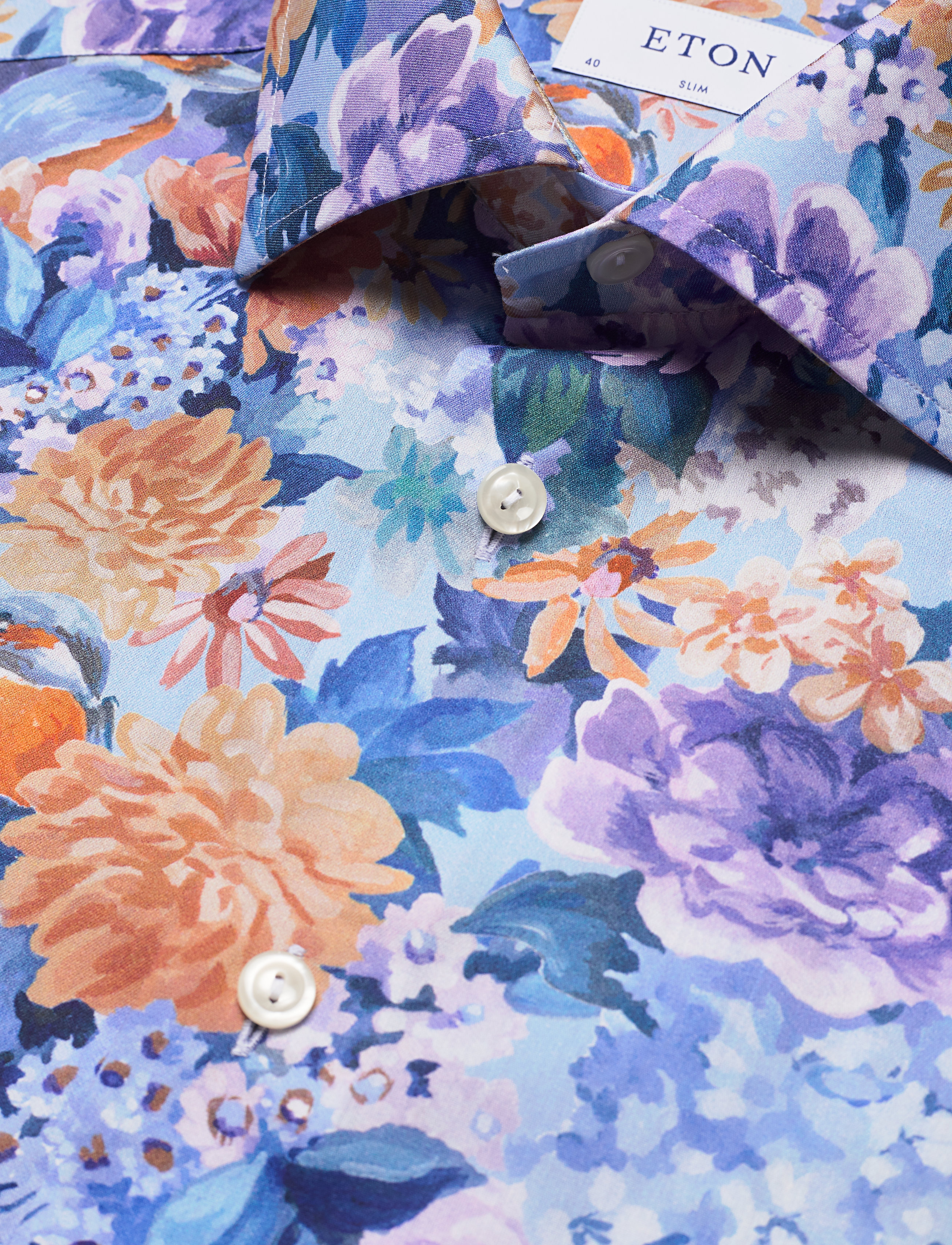 Eton - Floral Print Cotton-Tencel Shirt - blue - 3