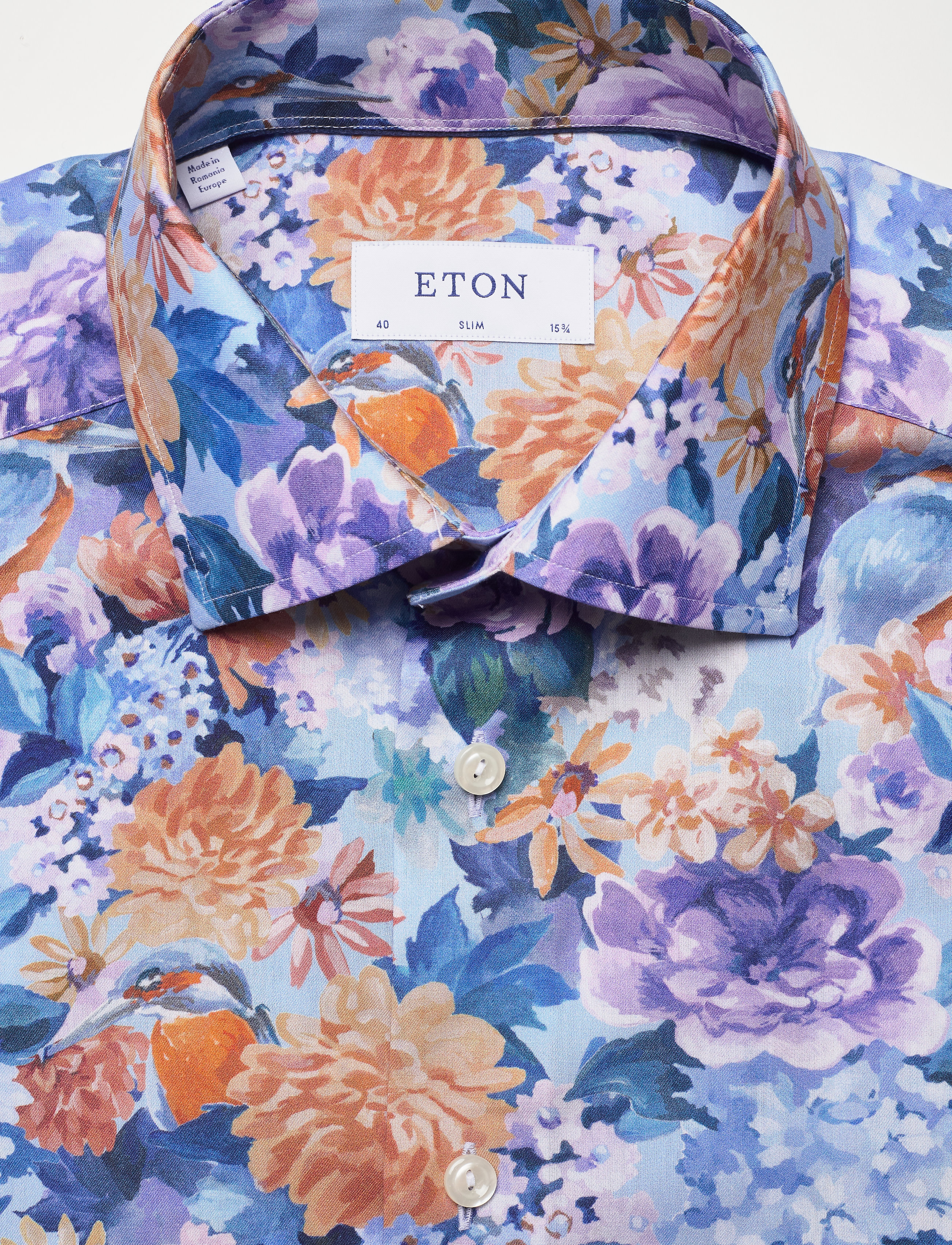 Eton - Floral Print Cotton-Tencel Shirt - blue - 4