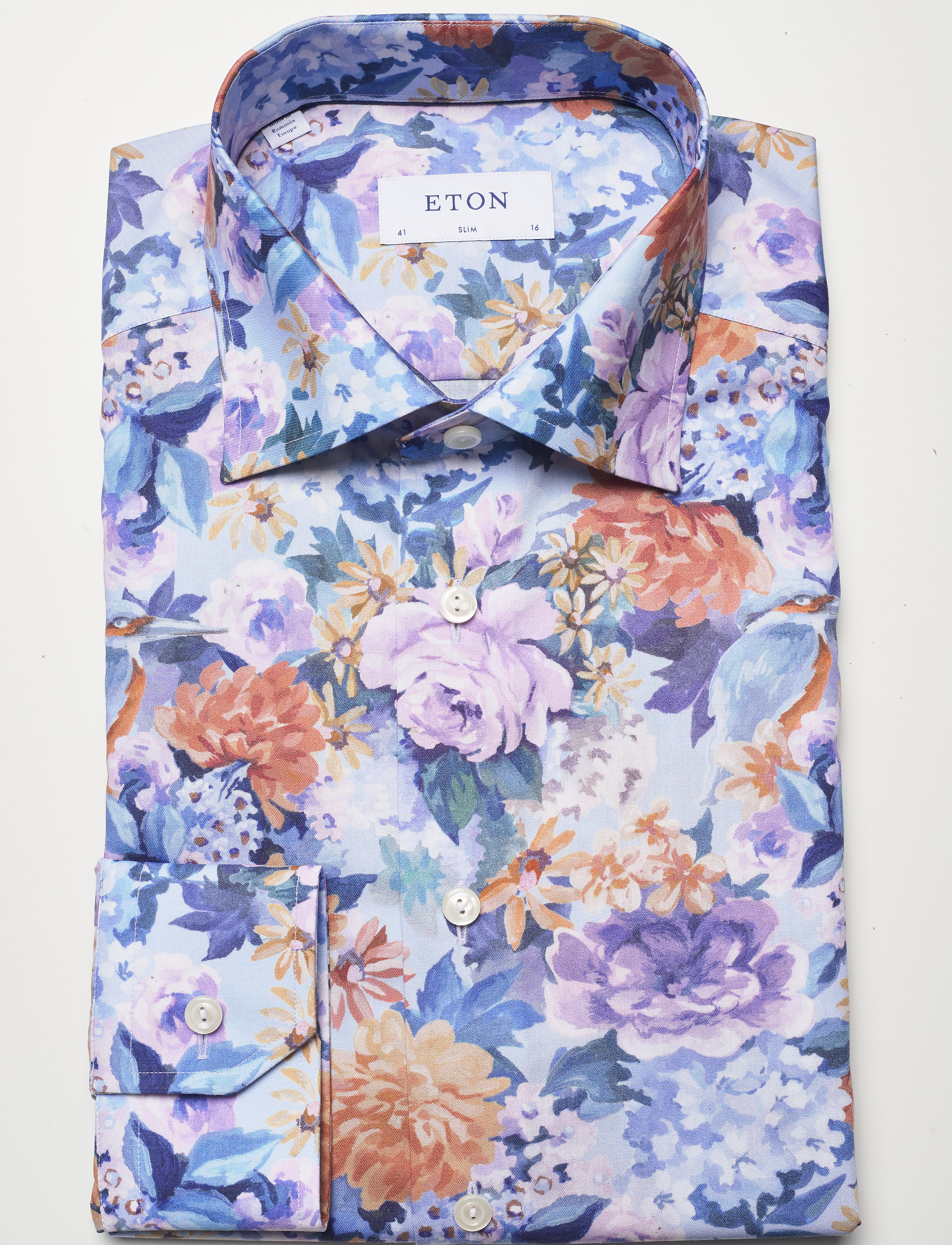 Eton - Floral Print Cotton-Tencel Shirt - blue - 5
