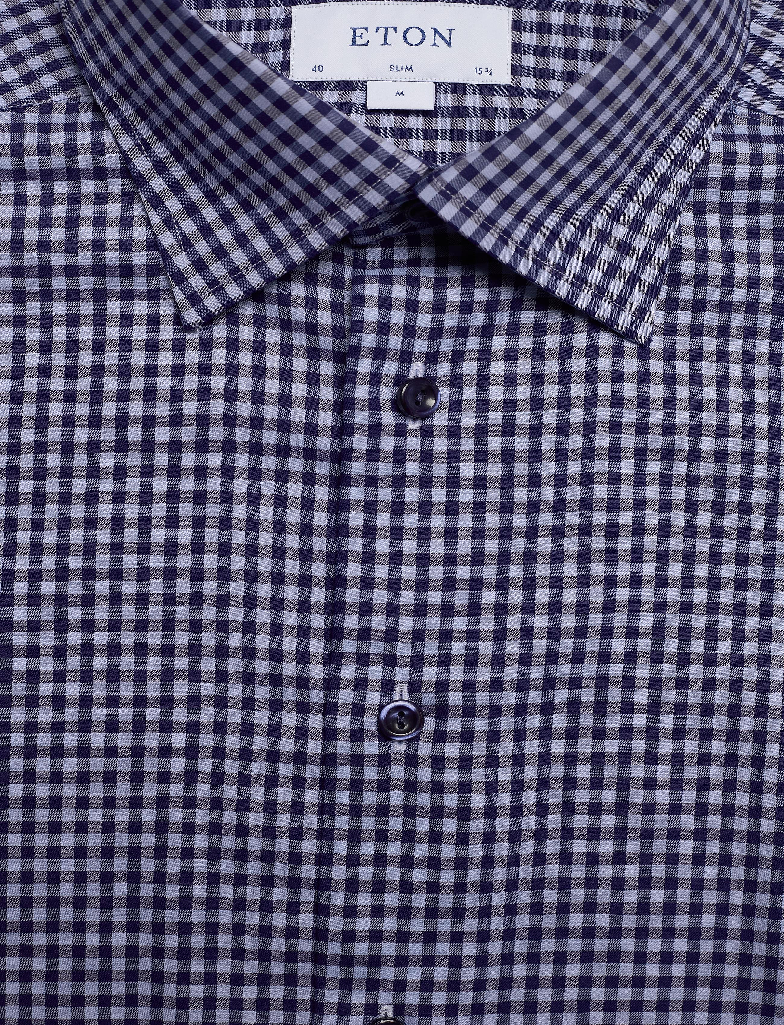 Eton - Navy checked fine twill shirt - blue - 2