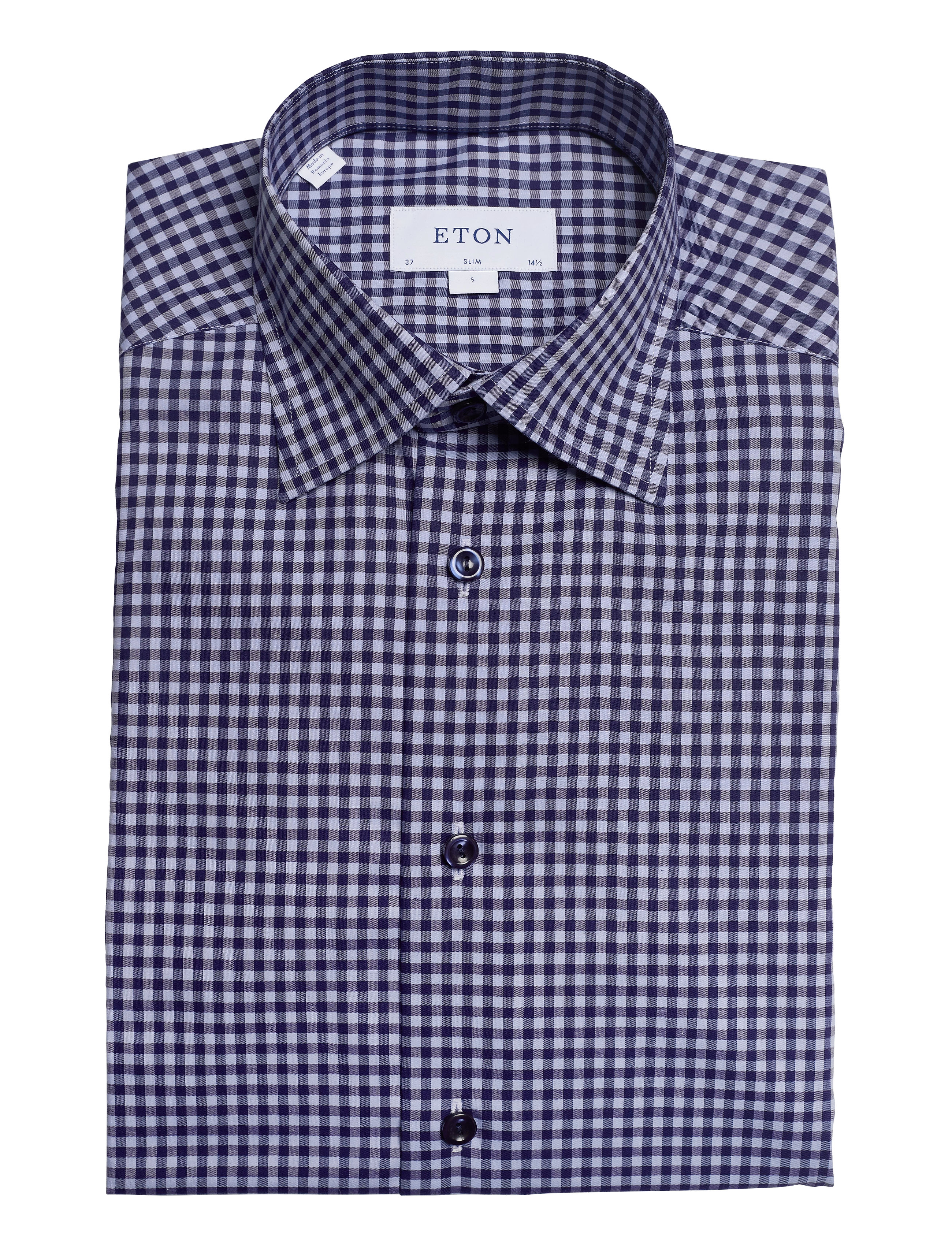 Eton - Navy checked fine twill shirt - blue - 4