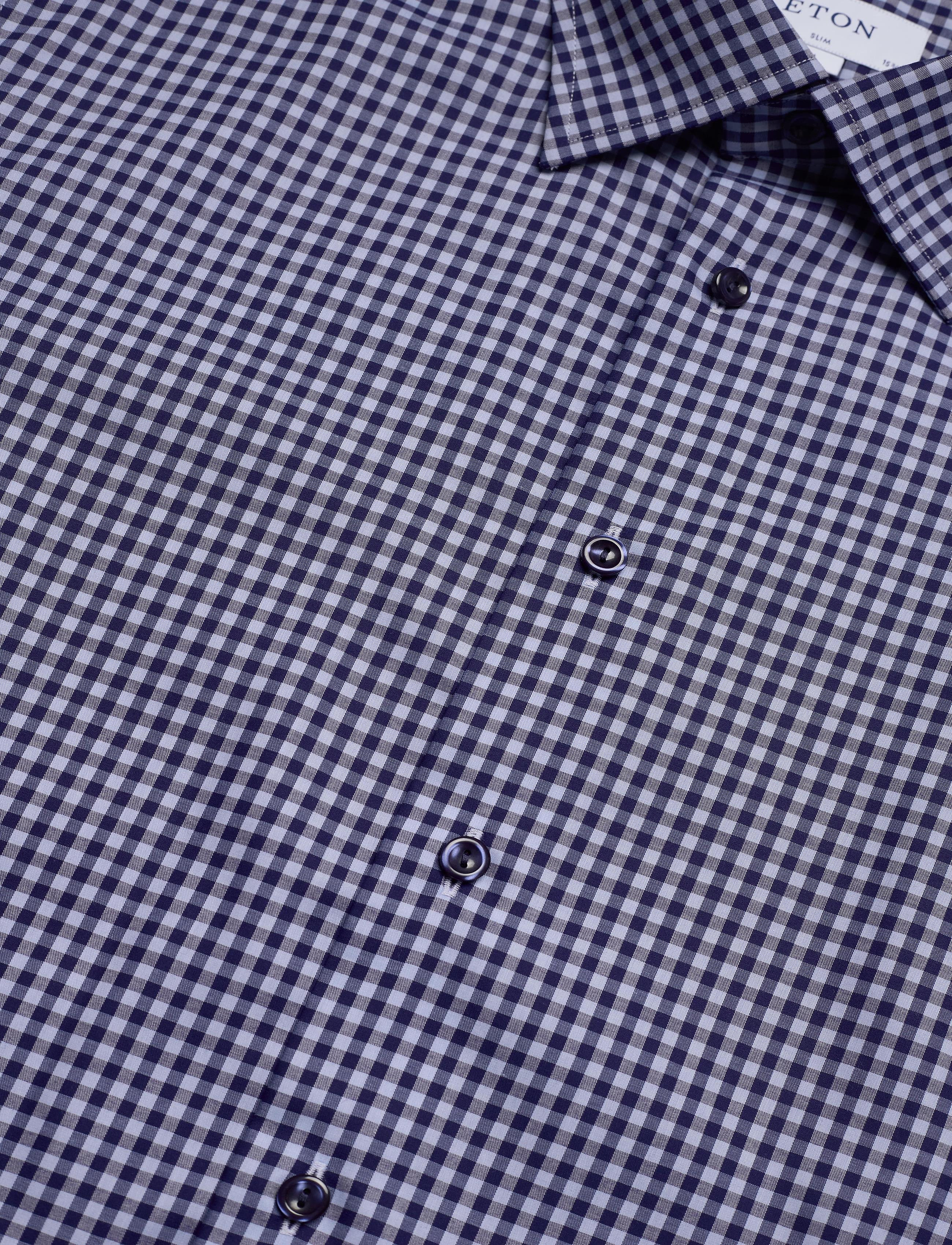 Eton - Navy checked fine twill shirt - blue - 3