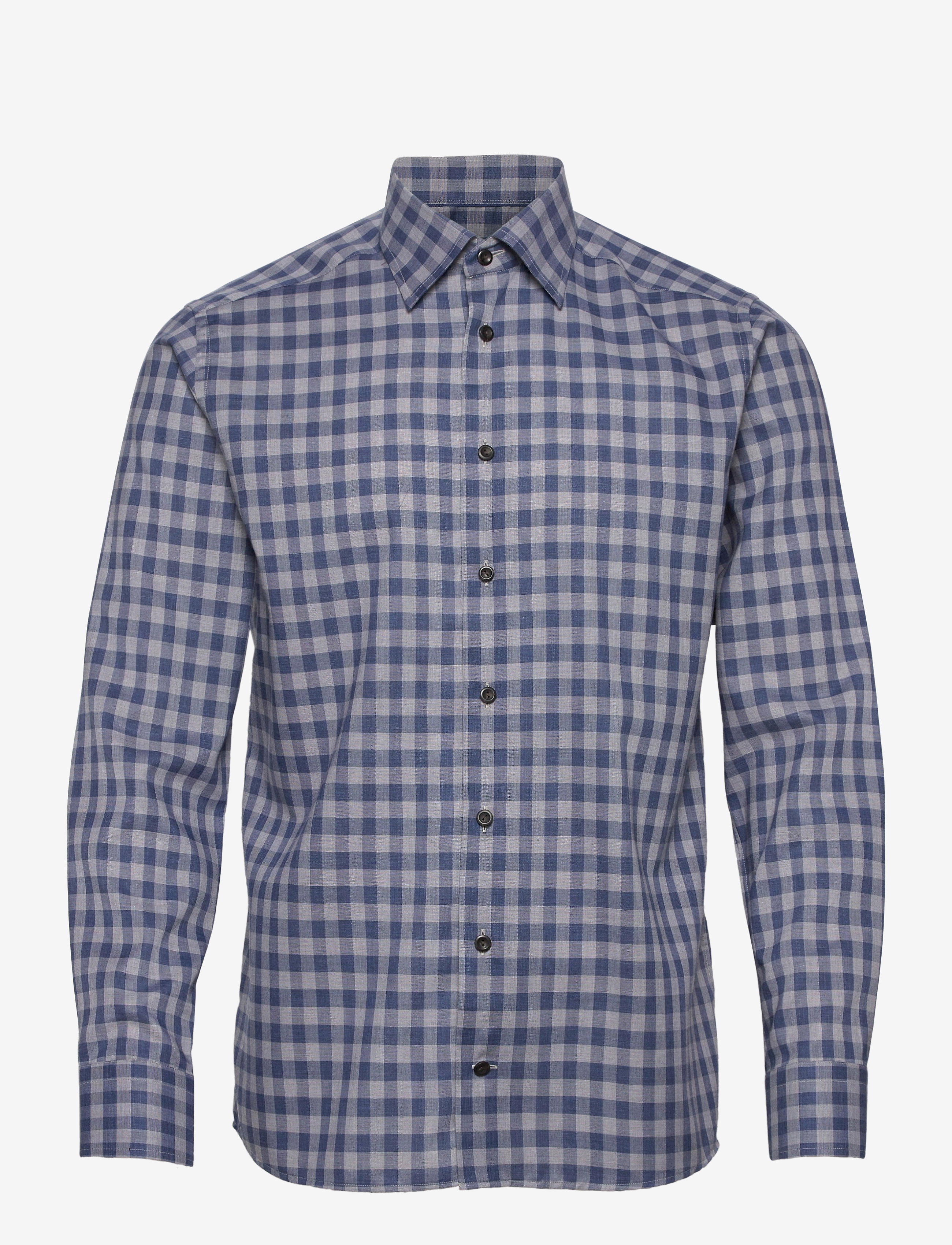 Eton - Grey & blue checked flannel shirt - blue - 0
