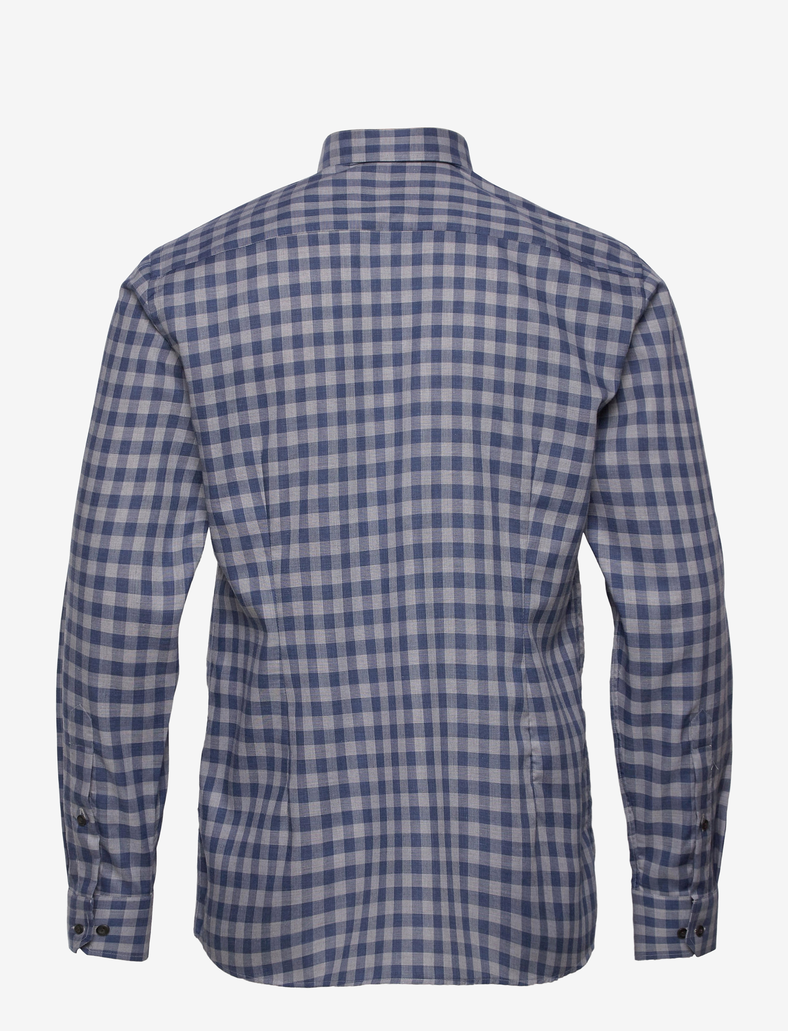 Eton - Grey & blue checked flannel shirt - blue - 1