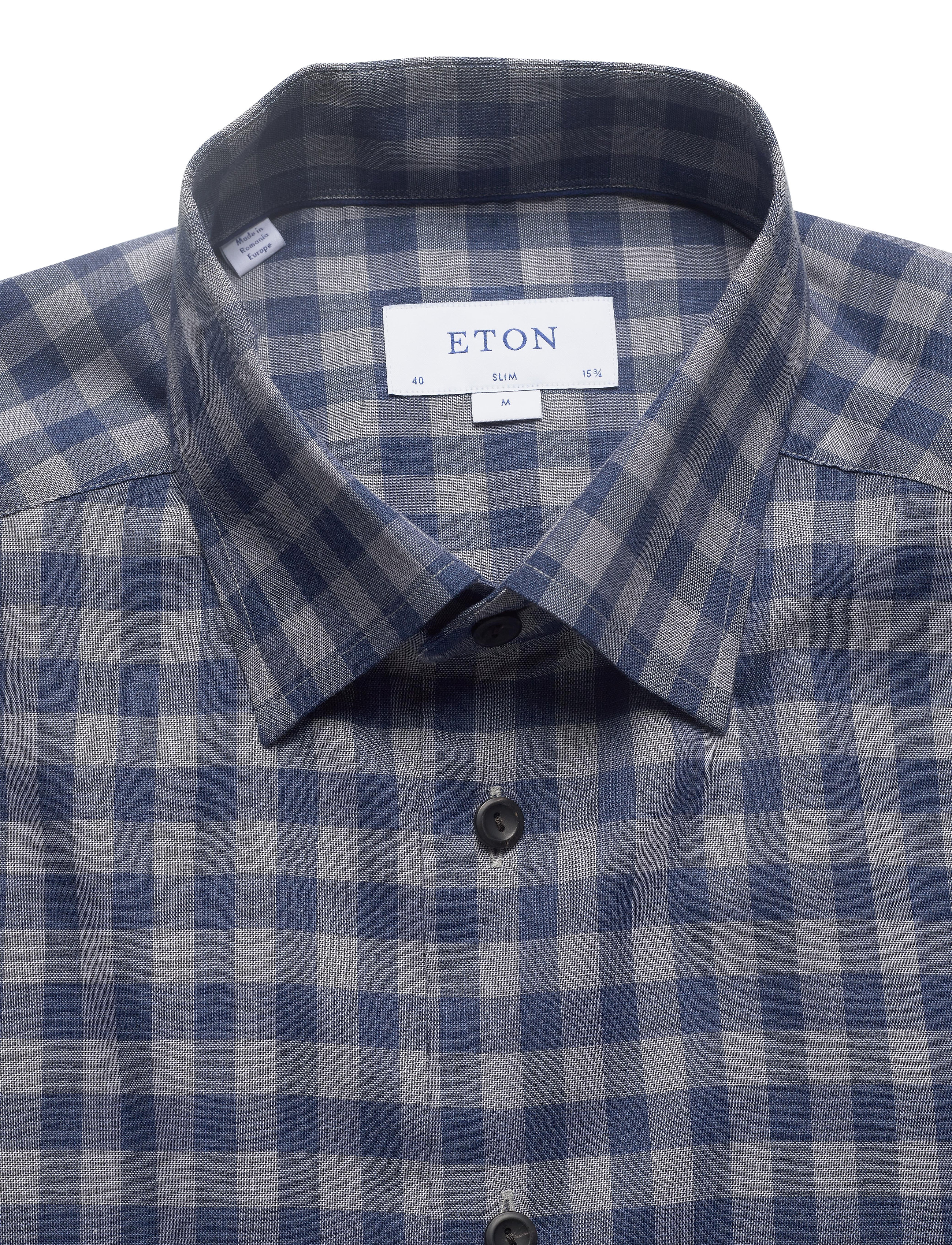 Eton - Grey & blue checked flannel shirt - blue - 2