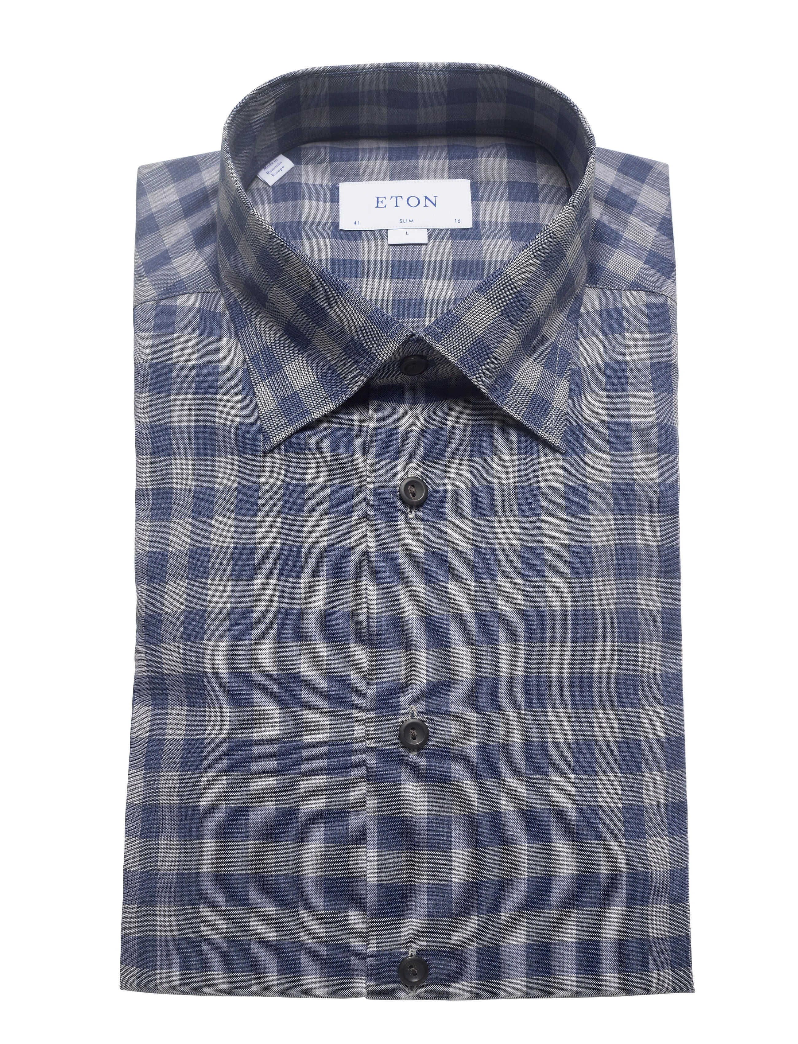 Eton - Grey & blue checked flannel shirt - blue - 4