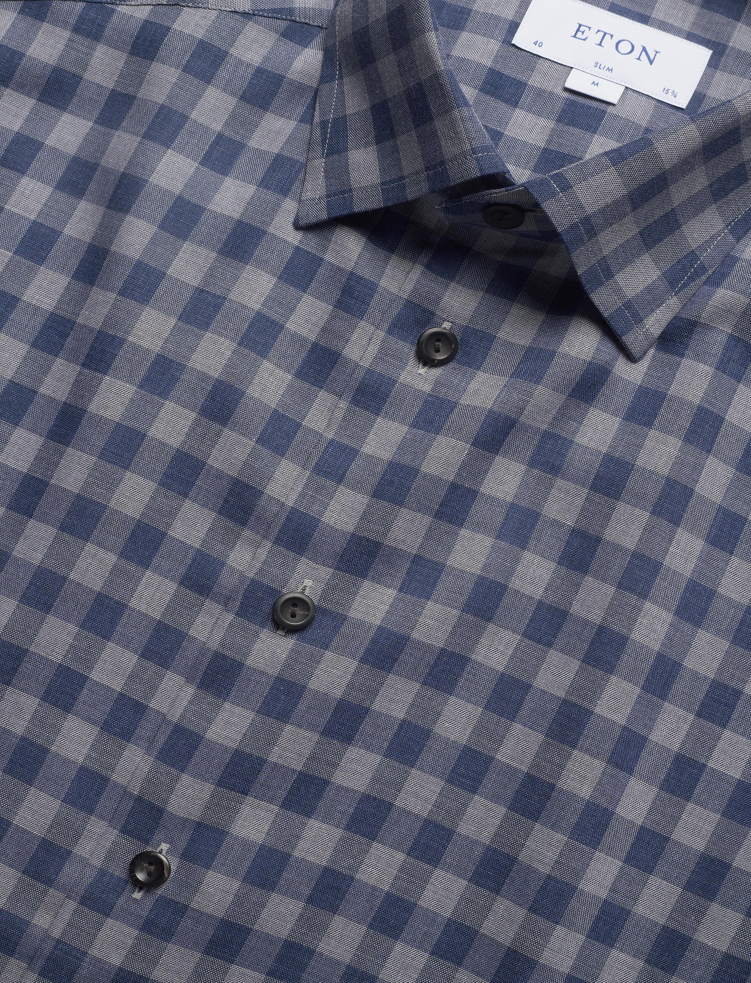 Eton - Grey & blue checked flannel shirt - blue - 3