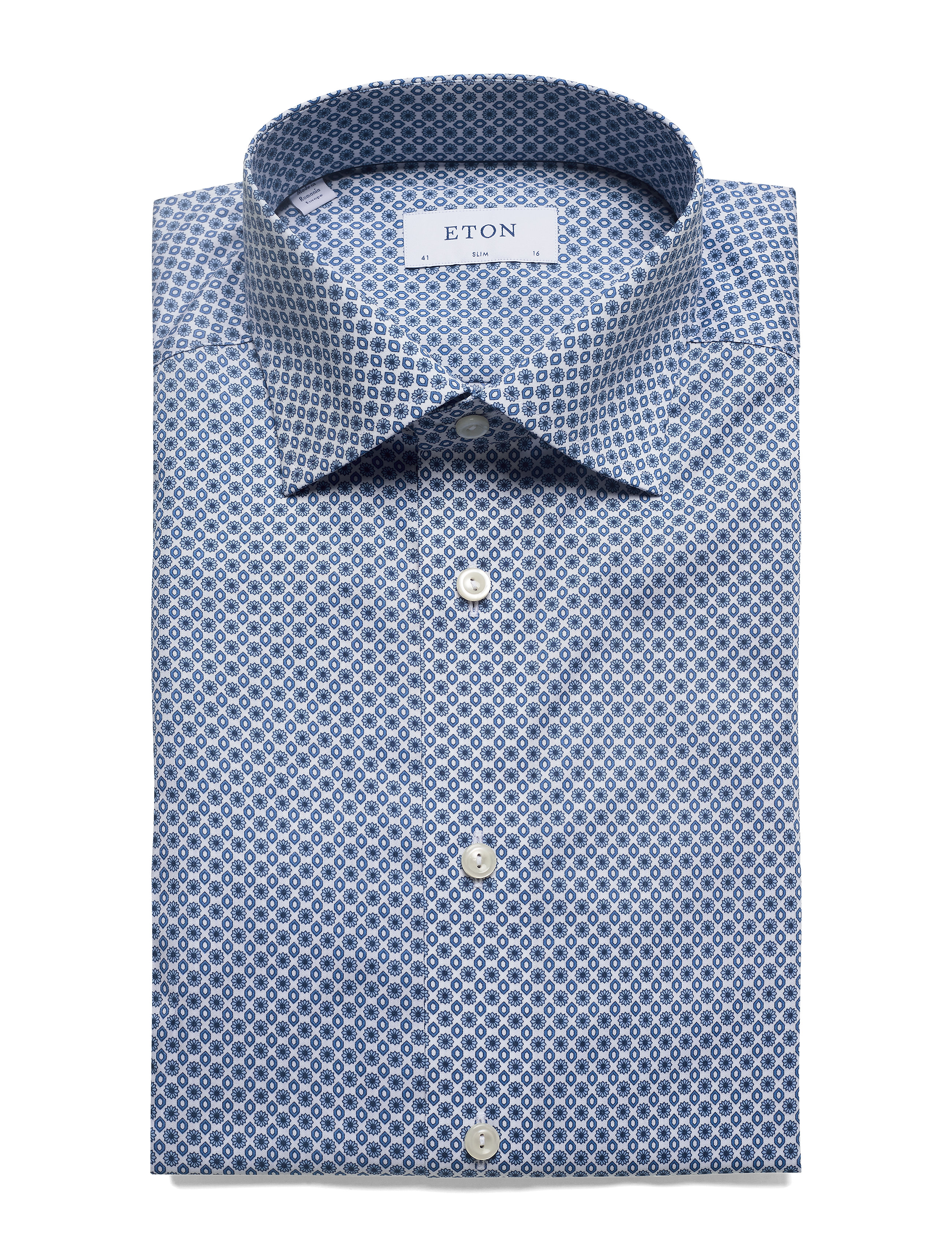Eton - Beige medallions print shirt - blue - 4