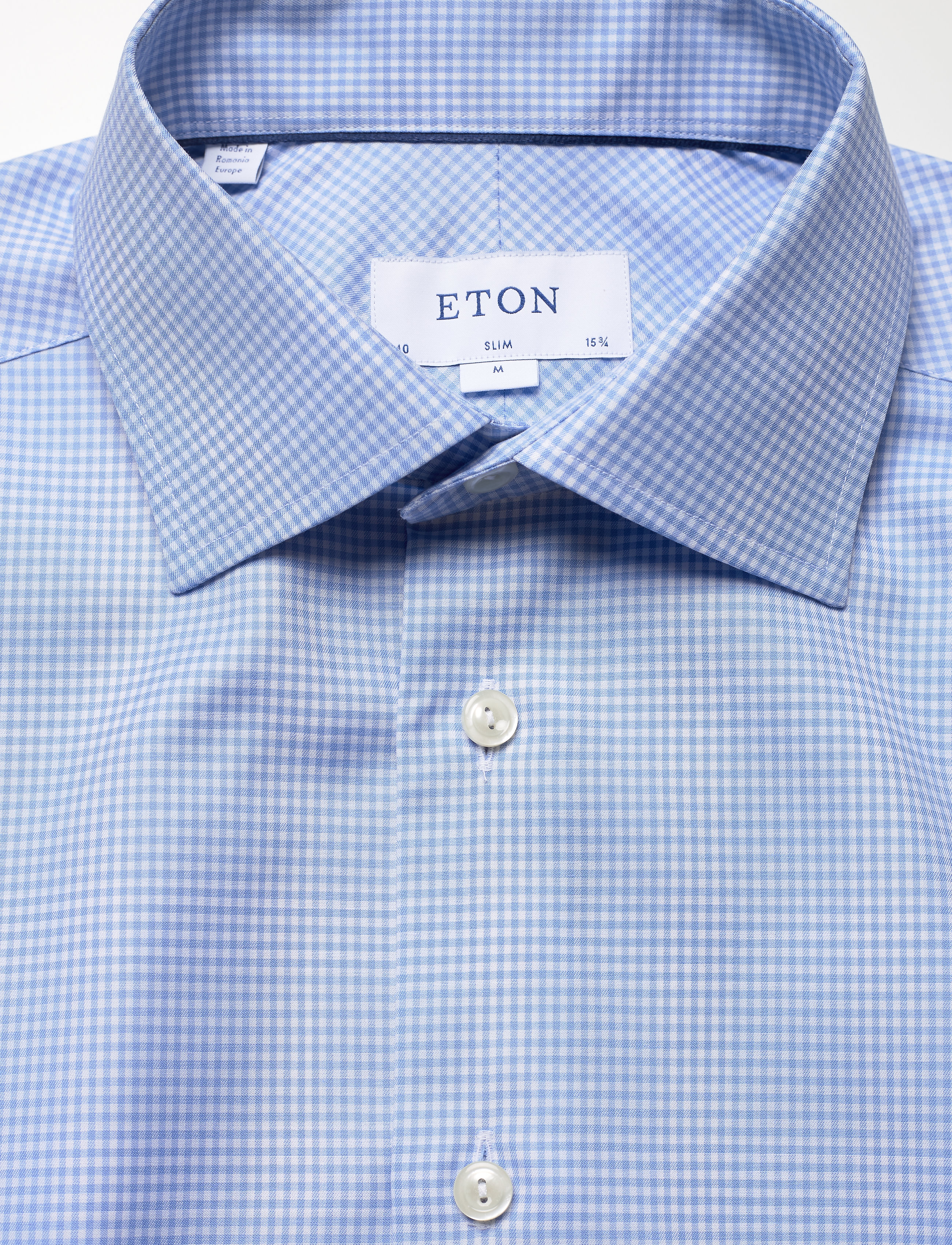 Eton - Blue gingham cotton-tencel shirt - blue - 2