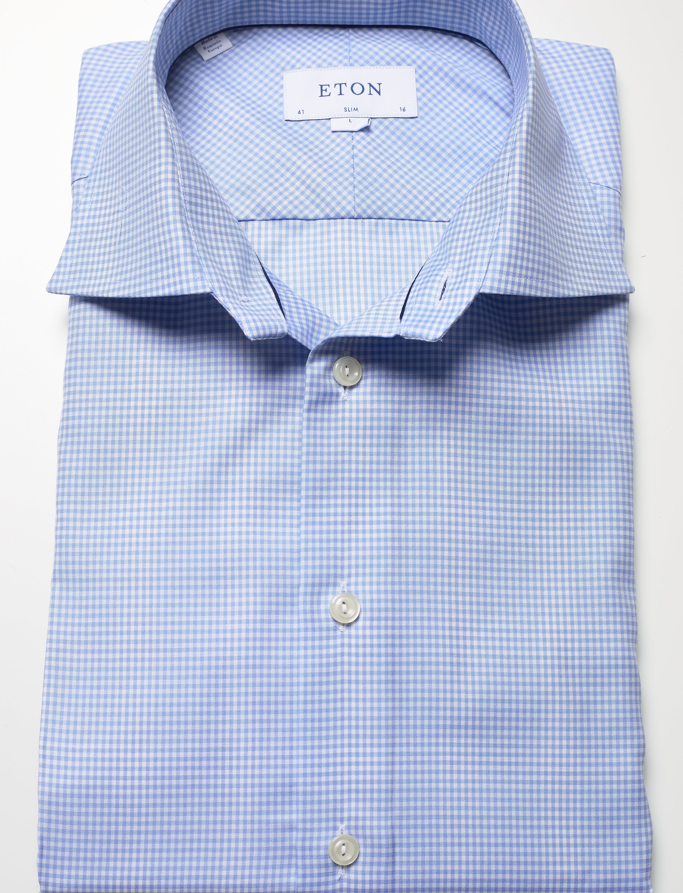 Eton - Blue gingham cotton-tencel shirt - blue - 3