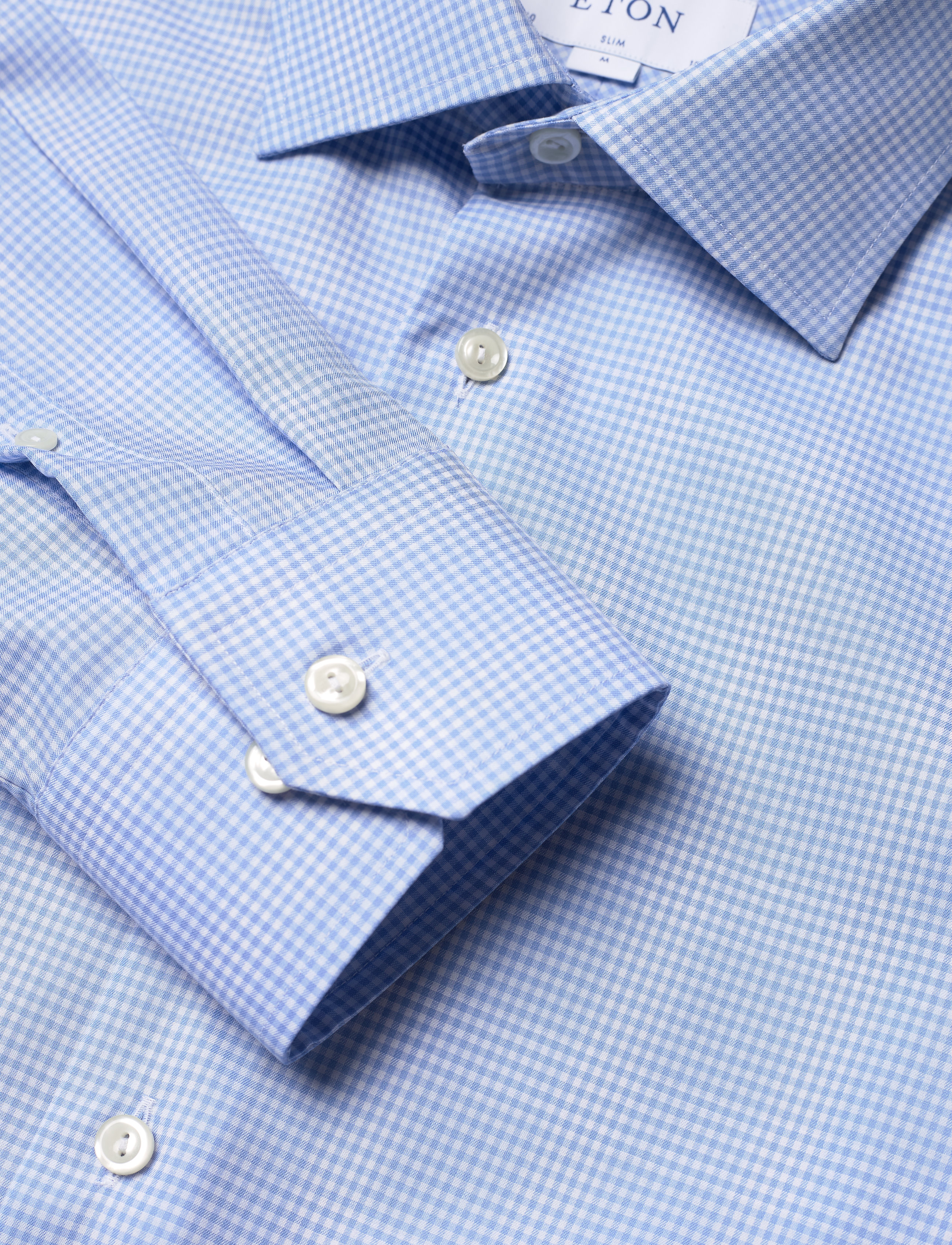 Eton - Blue gingham cotton-tencel shirt - blue - 4